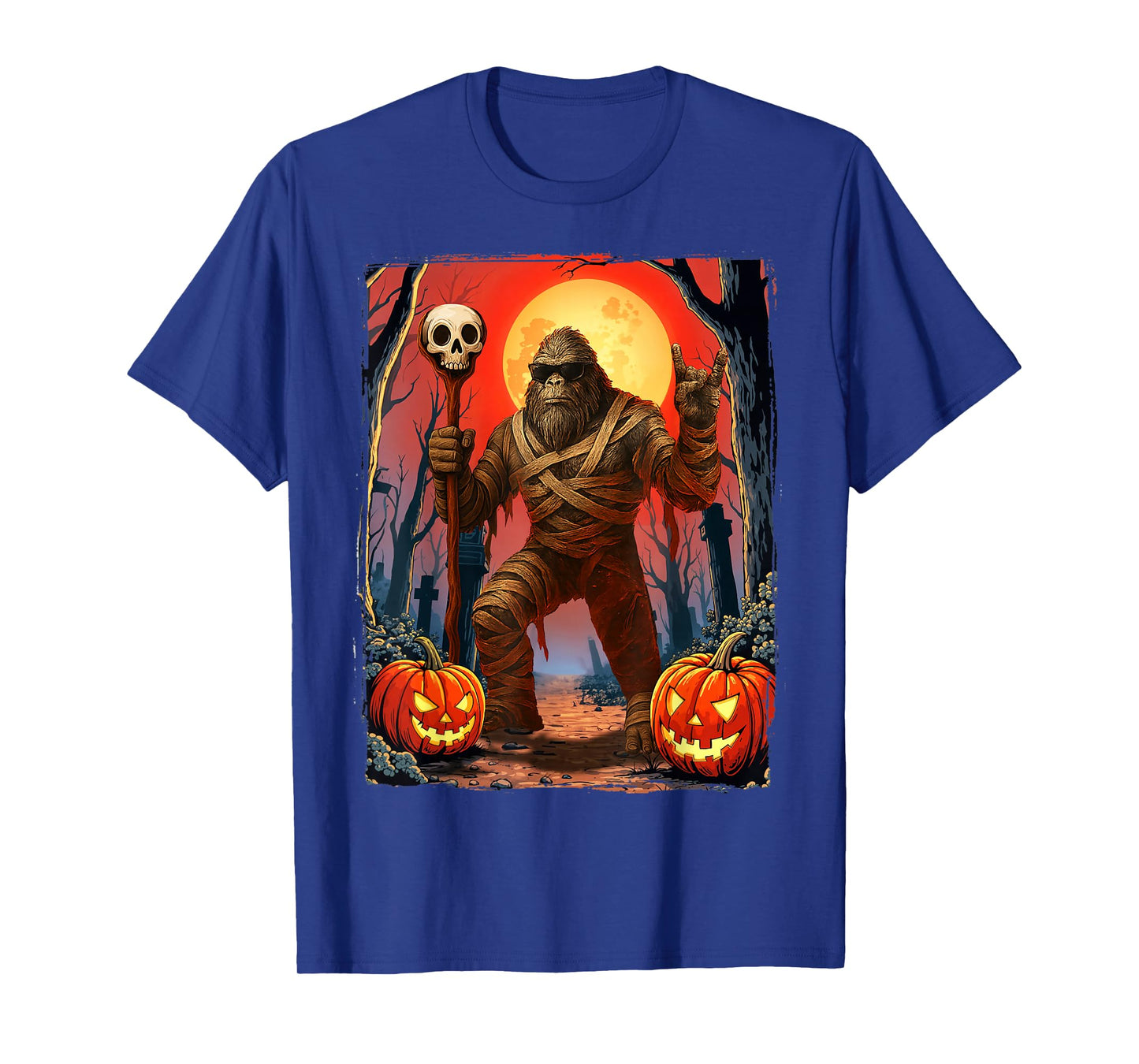 Halloween Skeleton Bigfoot Rock Pumpkin Skull Men Boys T-Shirt