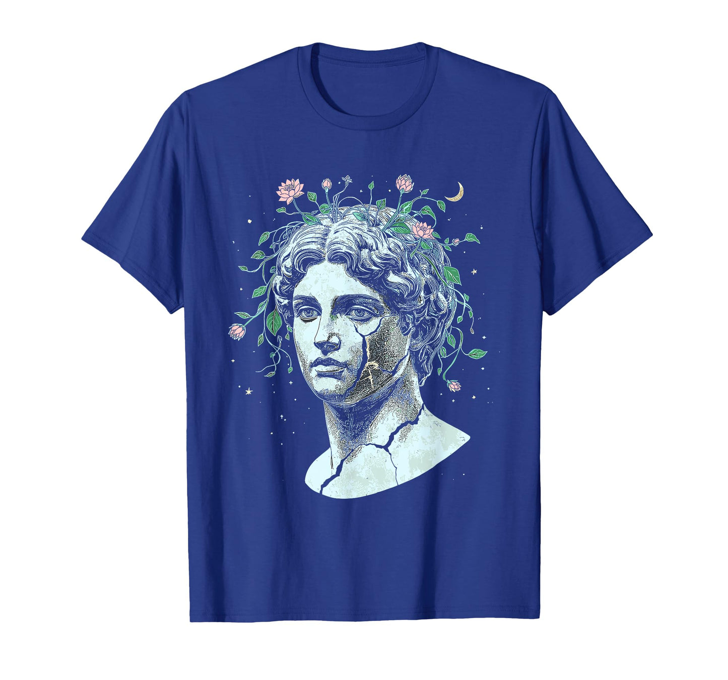 Floral Statue Cracked Sculpture Moon Flowers Greek T-Shirt