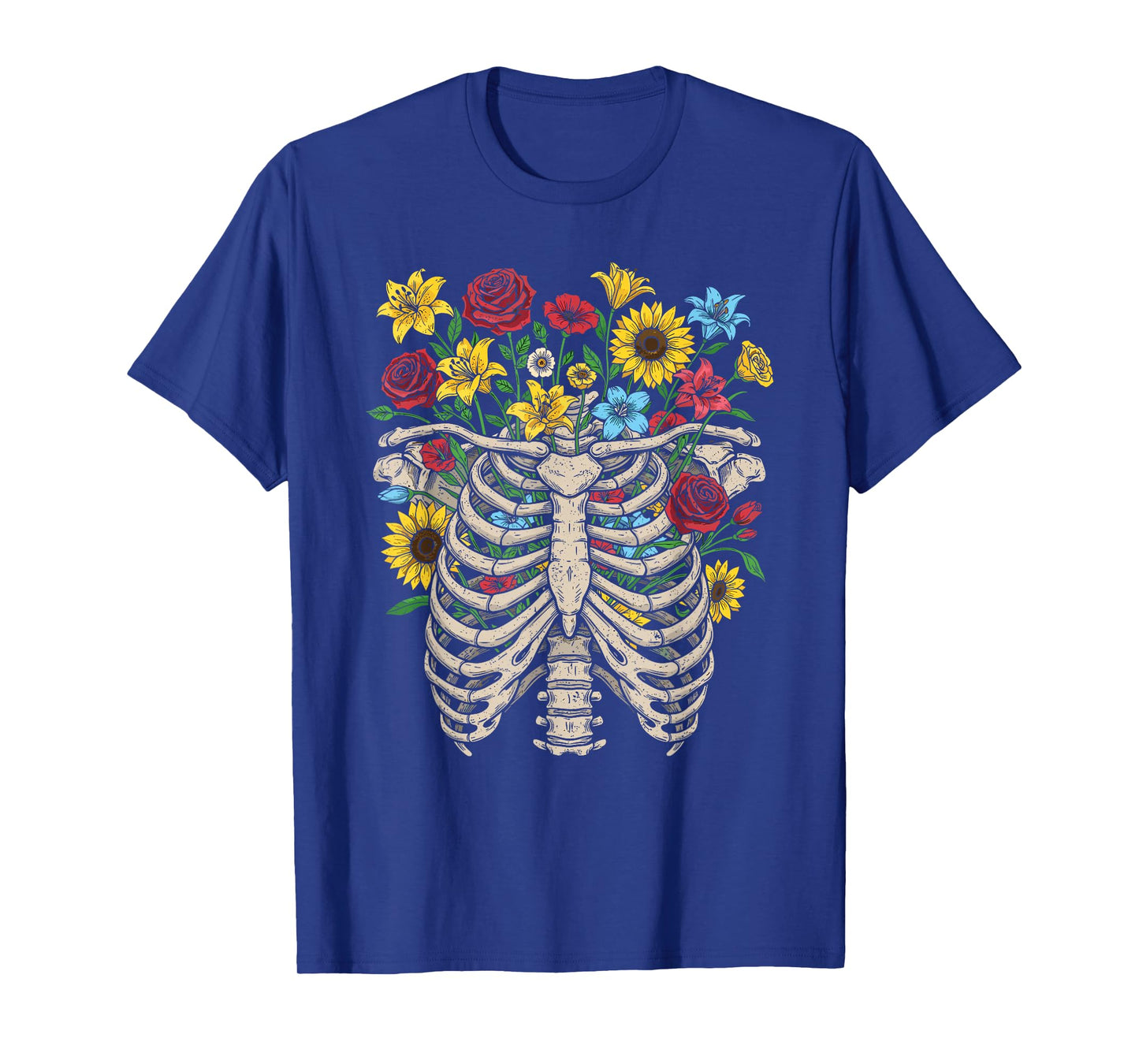 Skeleton Ribcage with Flowers Funny Halloween Costume T-Shirt