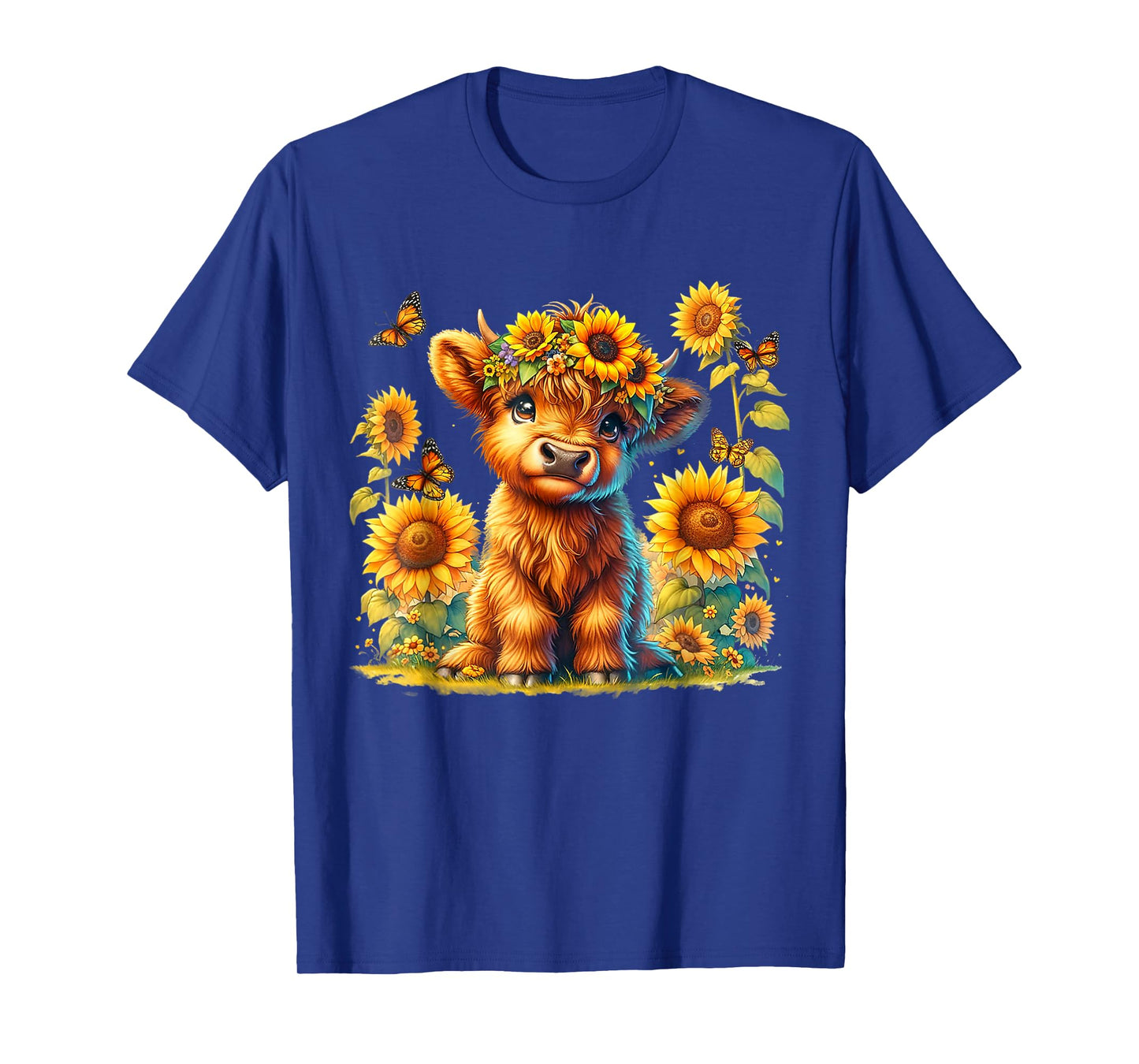 Cute Highland Cow With Sunflower Butterflies Farm Western T-Shirt