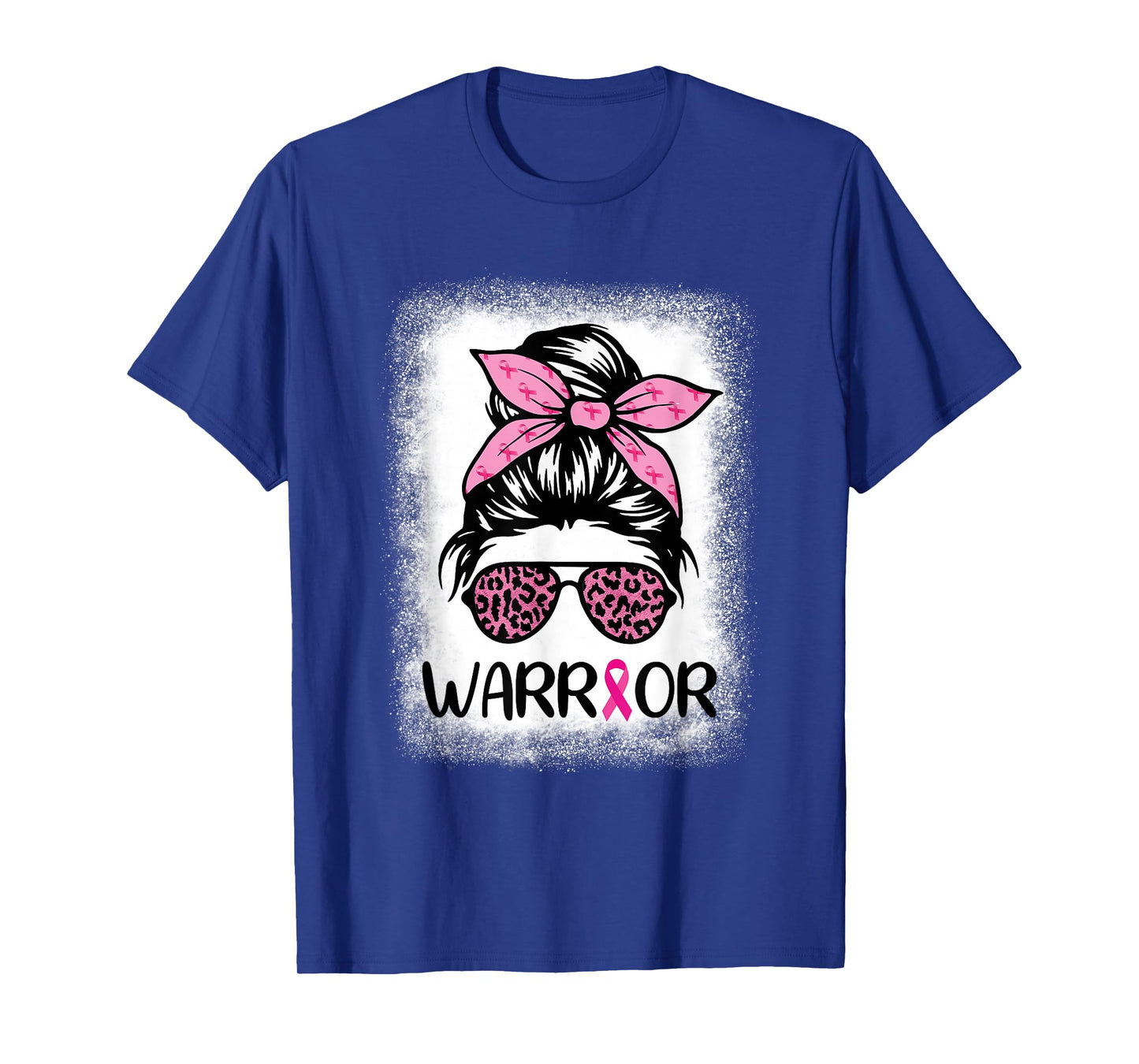 Warrior Breast Cancer Women Messy Bun Bleached Leopard T-Shirt