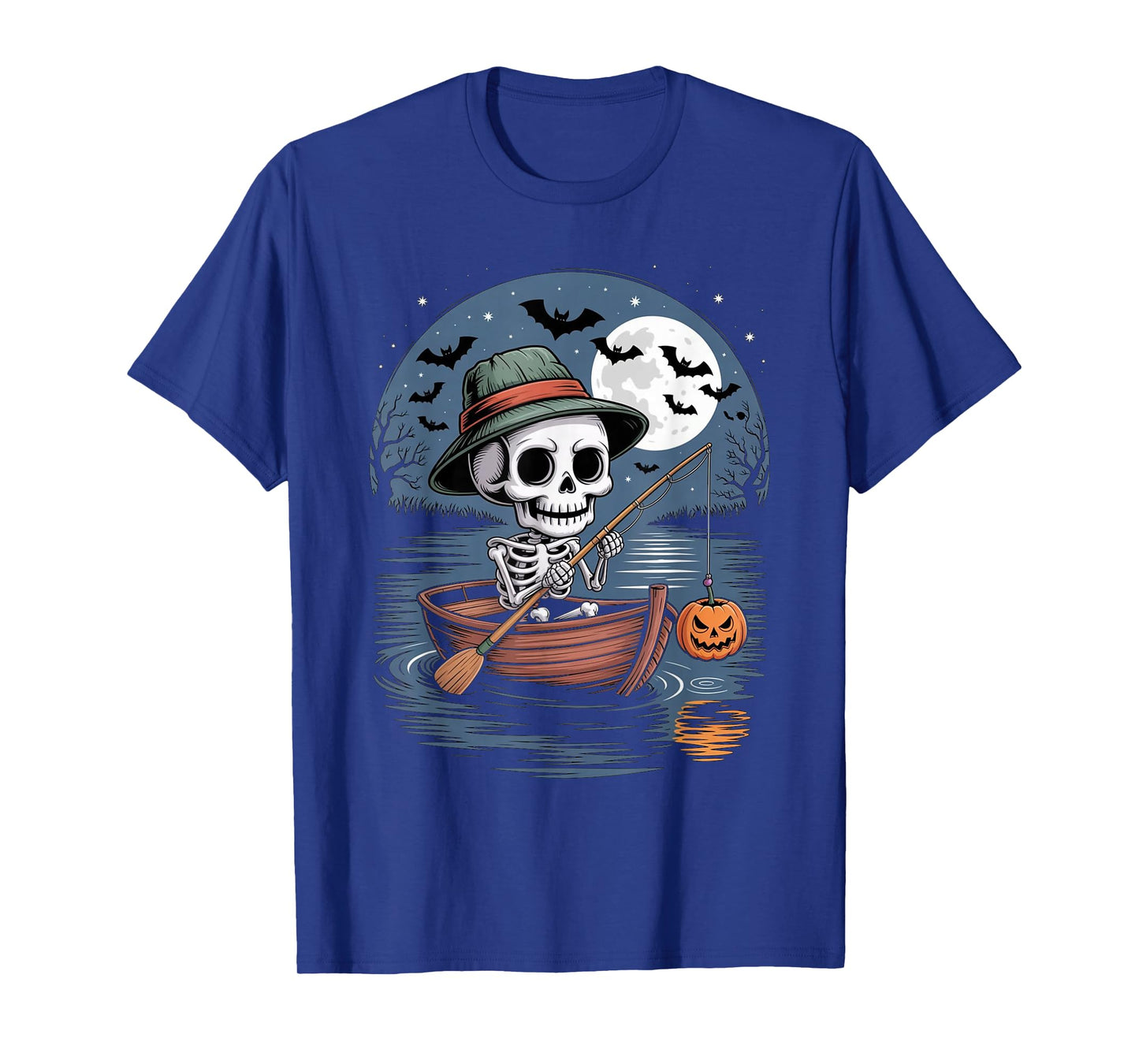 Funny Skeleton Fishing Halloween Costume Pumpkin Fisherman T-Shirt