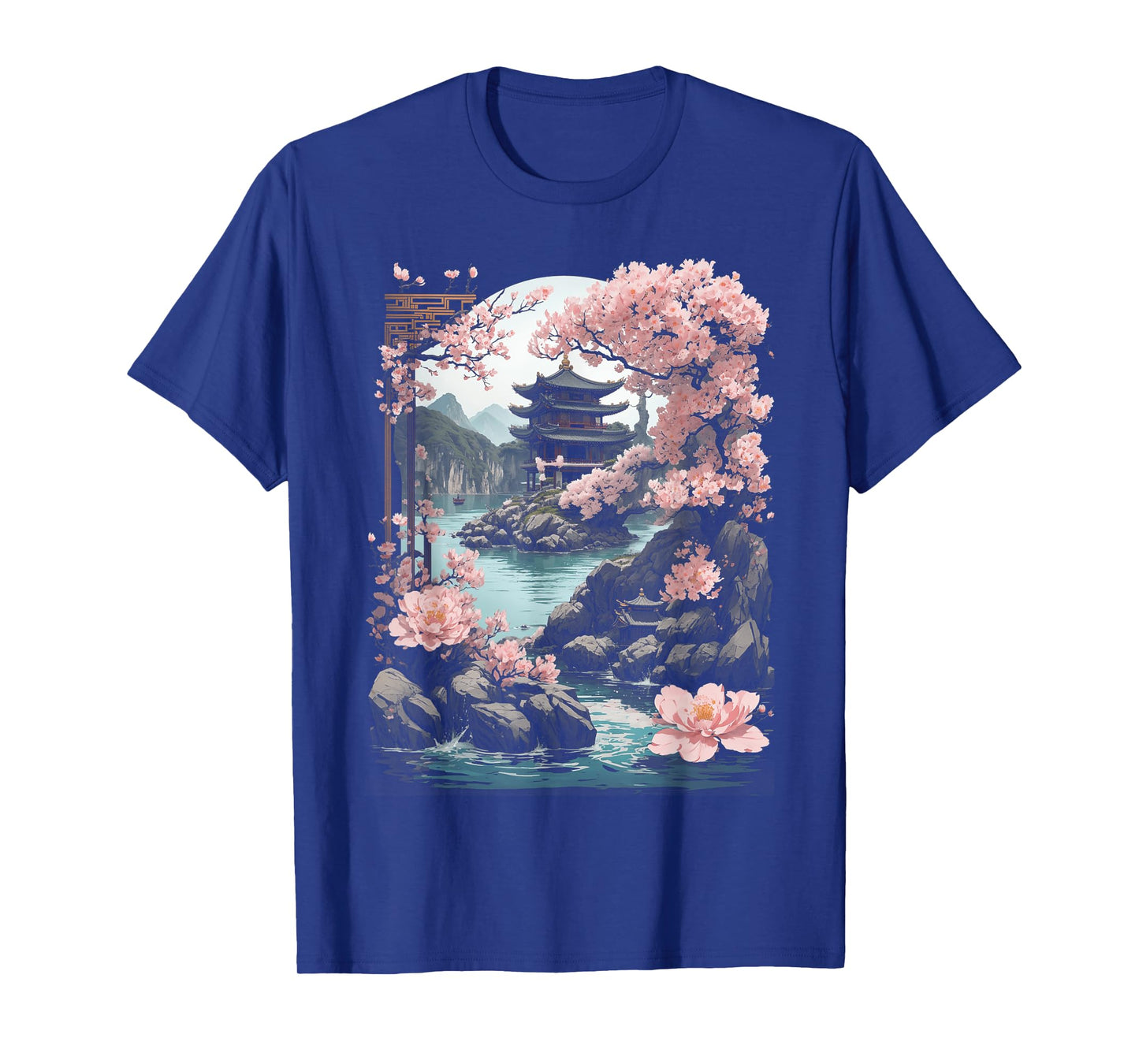 Japanese Chinese Temple Sakura Cherry Blossom Landscape T-Shirt