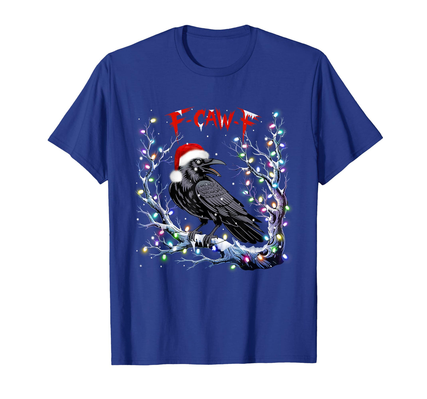 Black Crow F-Caw-F Christmas Lights Santa Funny Retro T-Shirt