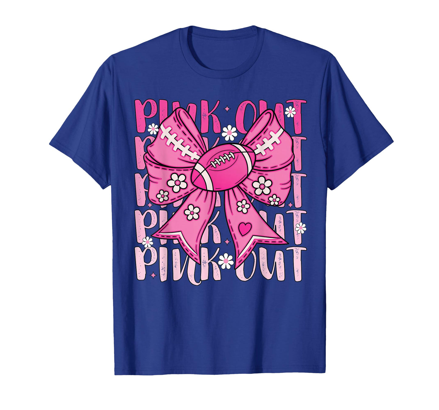Pink Out Breast Cancer Football Coquette Bow Mom Girls Women T-Shirt