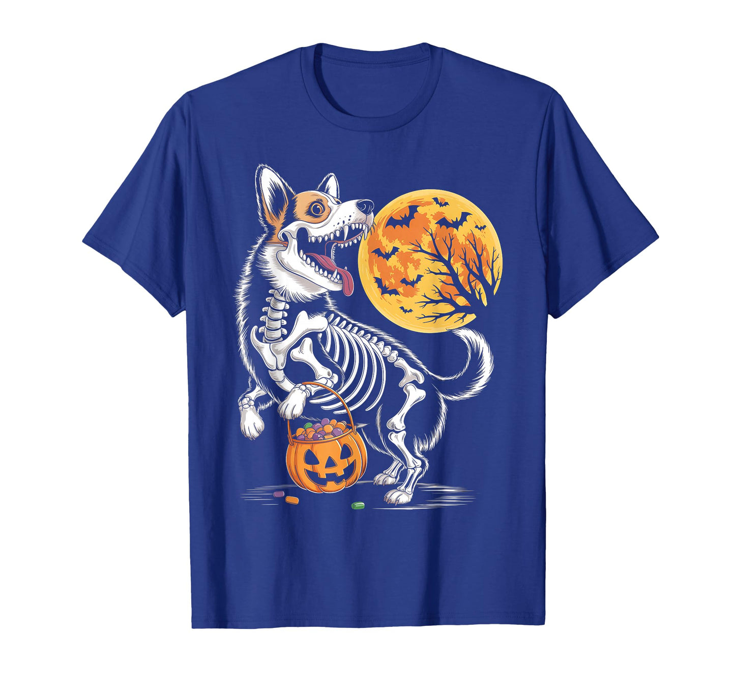 Funny Corgi Dog Skeleton Scary Pumpkin Moon Halloween T-Shirt
