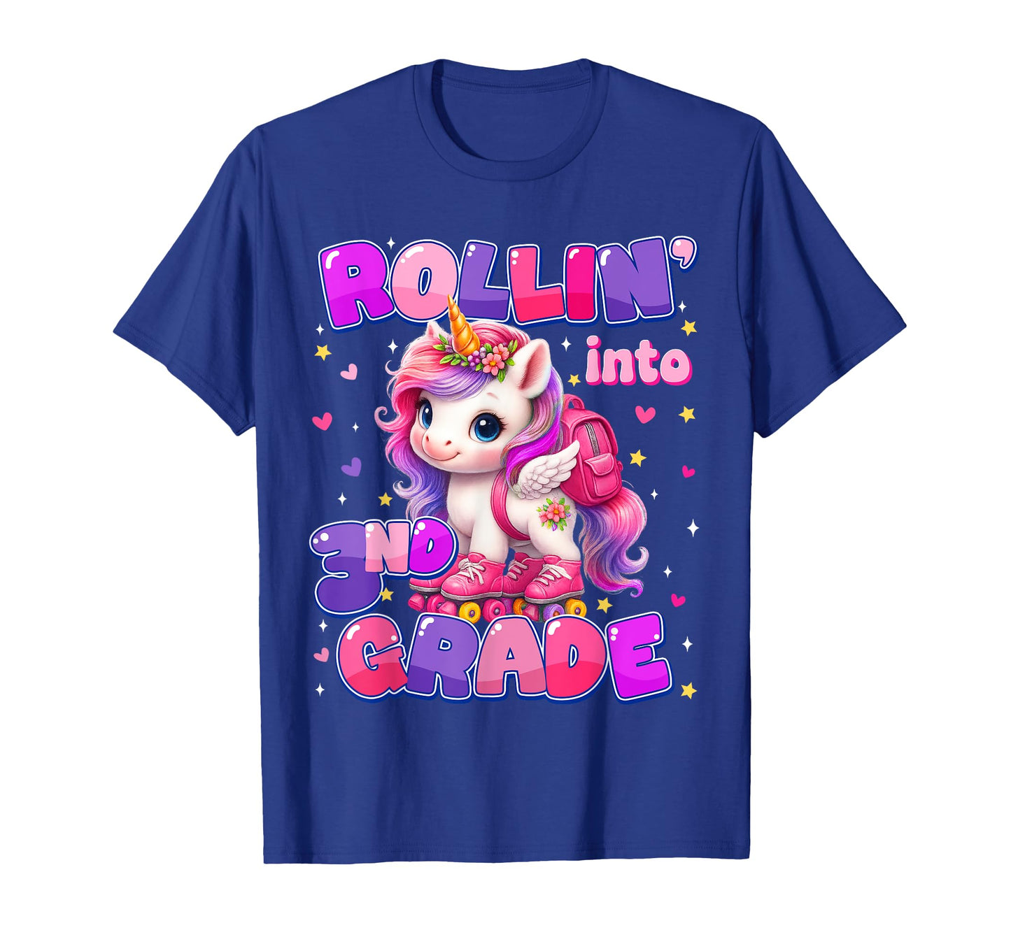 Rolling Into 3rd Grade Unicorn First Day Of School Girls T-Shirt
