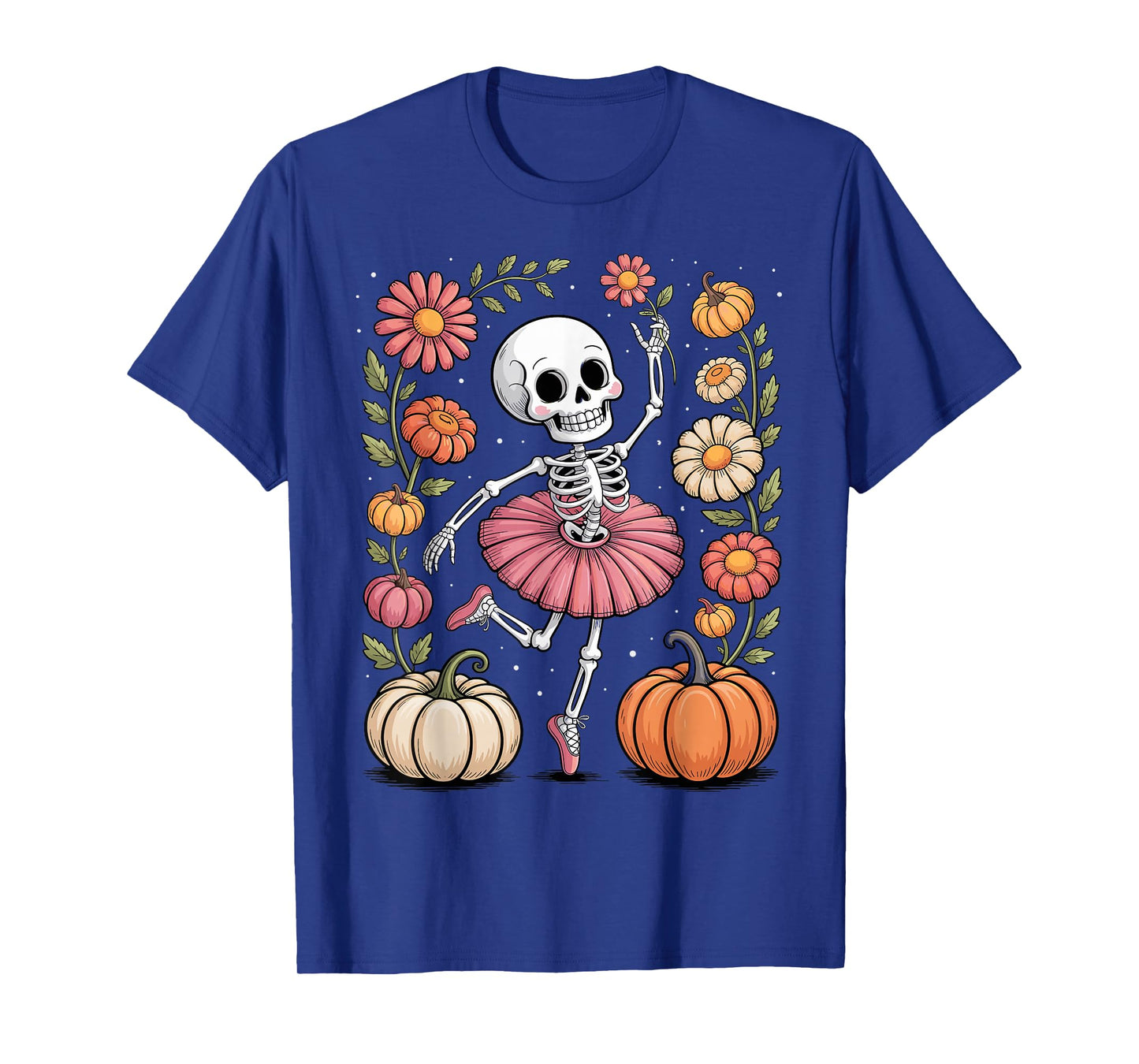Skeleton Ballerina Halloween Pumpkin Floral Funny T-Shirt