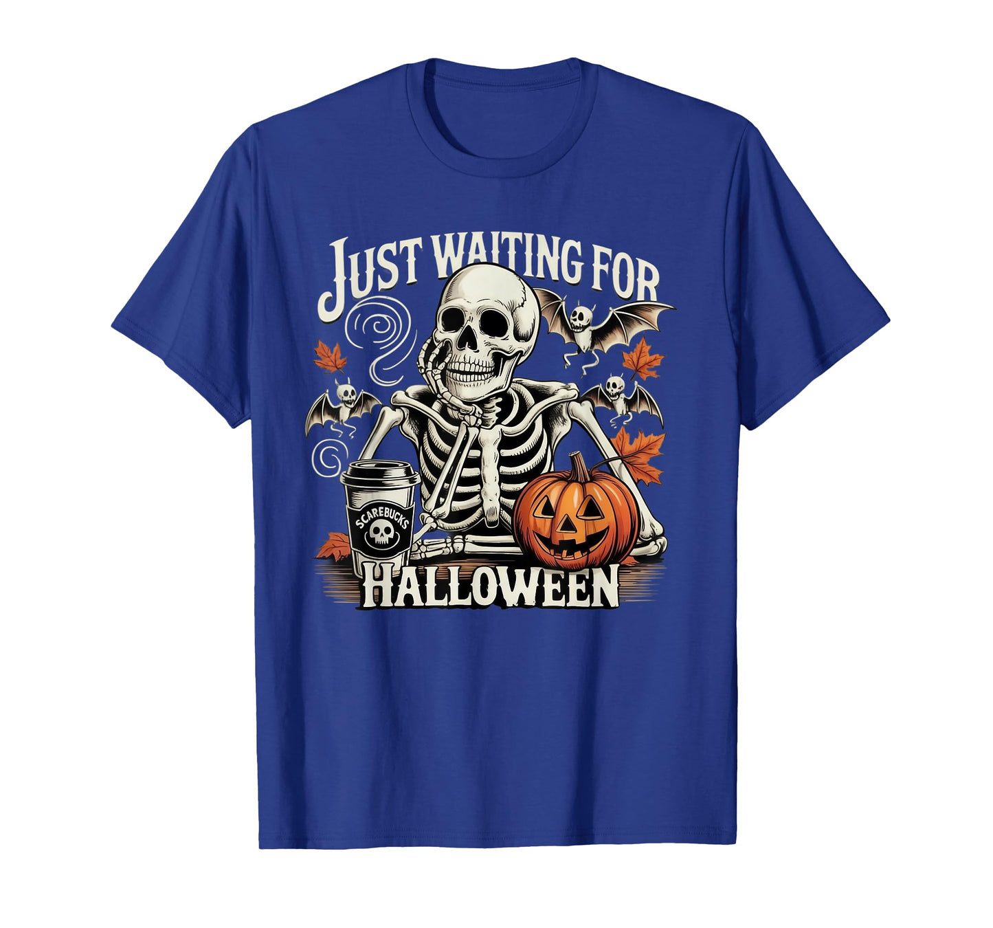 Just Waiting for Halloween Skeleton Costume Party Fun T-Shirt