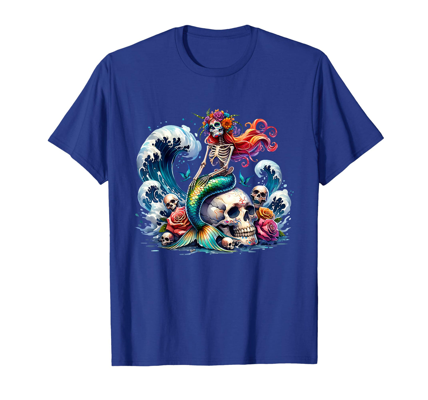 Mermaid Skull Ocean Wave Siren Skeleton Sea T-Shirt