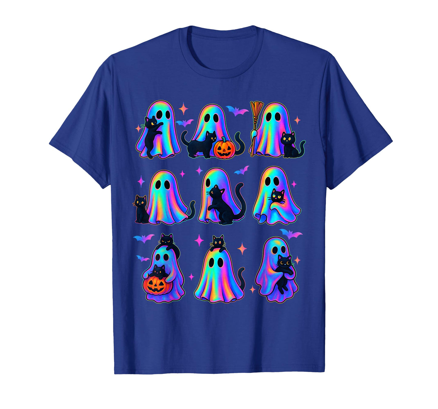 Floral Color Ghost Holding A Black Cat Lazy Spooky Halloween T-Shirt
