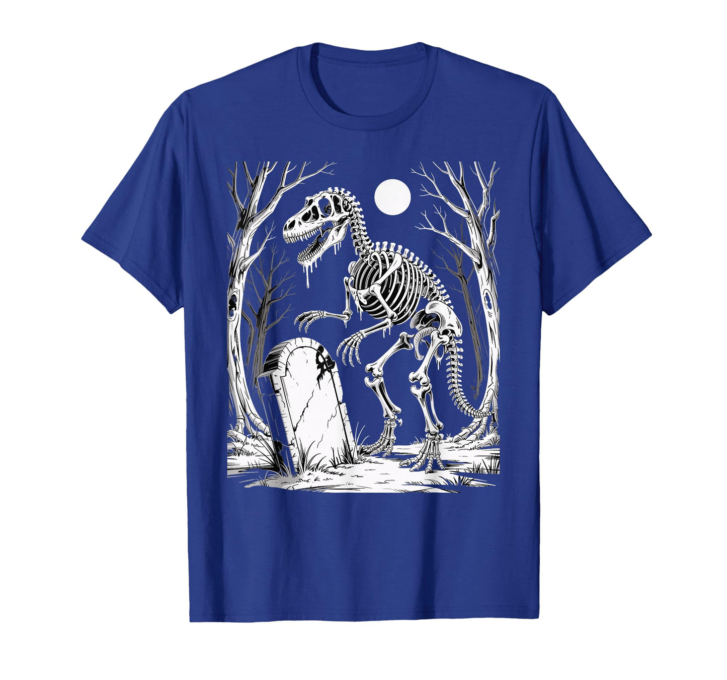 Dinosaur Skeleton in Haunted Forest Fantasy Horror Halloween T-Shirt