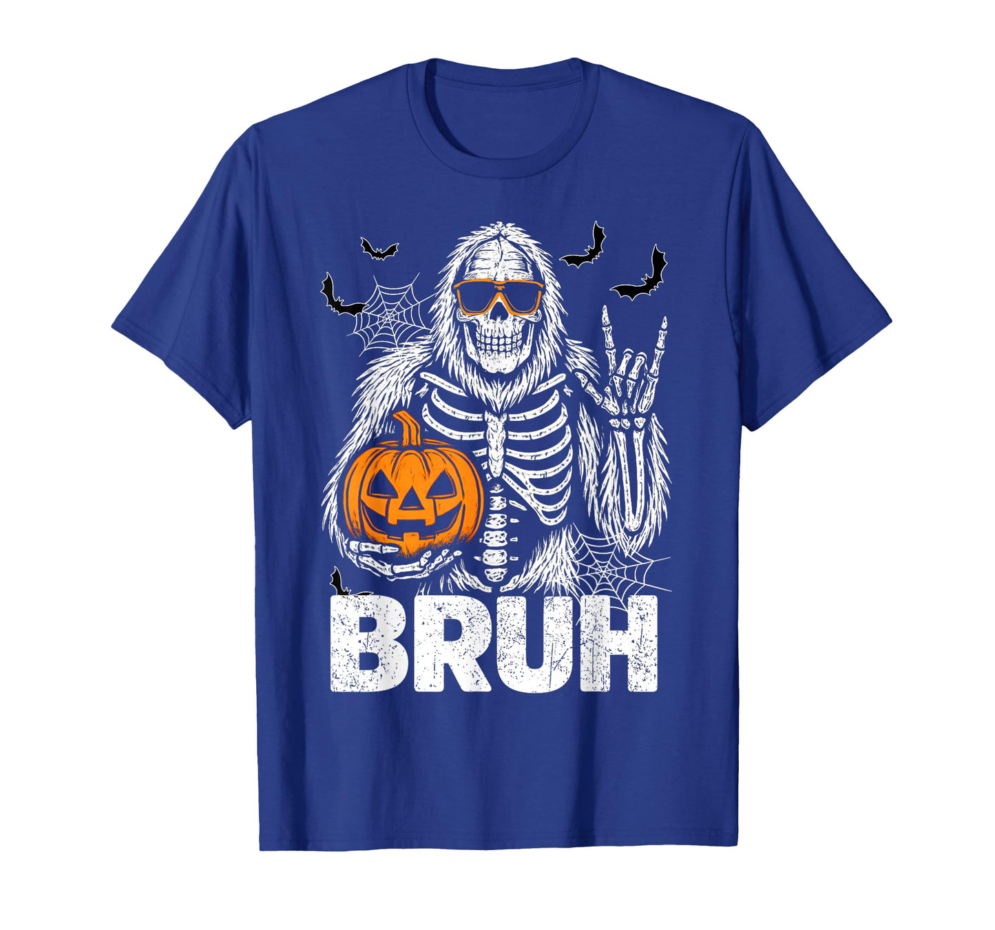Bruh Bigfoot Rock Spooky Pumpkin Skeleton Halloween Men Boys T-Shirt