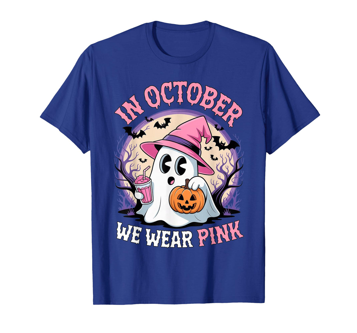 Breast Cancer in October We Wear Pink Ghost T-Shirt