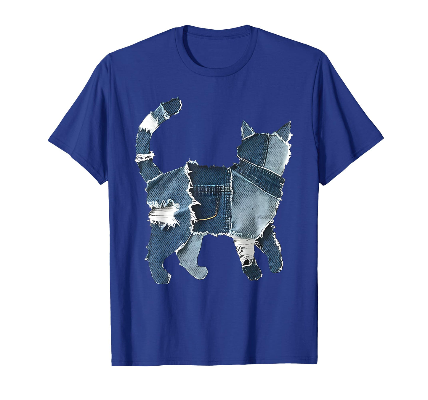 retro denim patch cute cat print art artistic Men Women T-Shirt