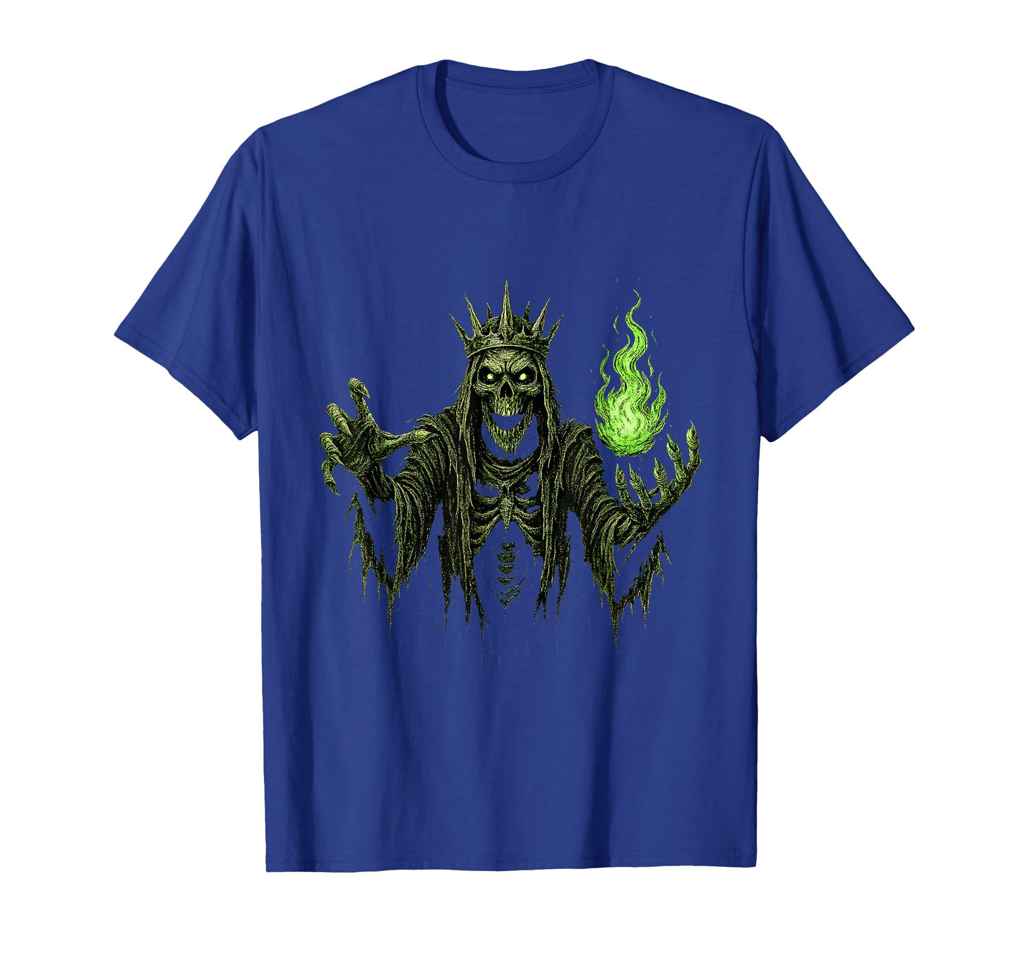 Skeleton King Necromancer Undead Mage Dark Magic Flame T-Shirt