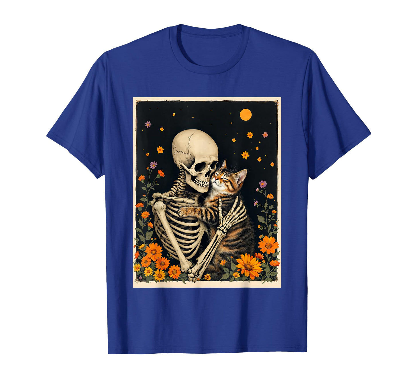 Skeleton Hugging Cat Floral Halloween Cat Lover Mom Costume T-Shirt