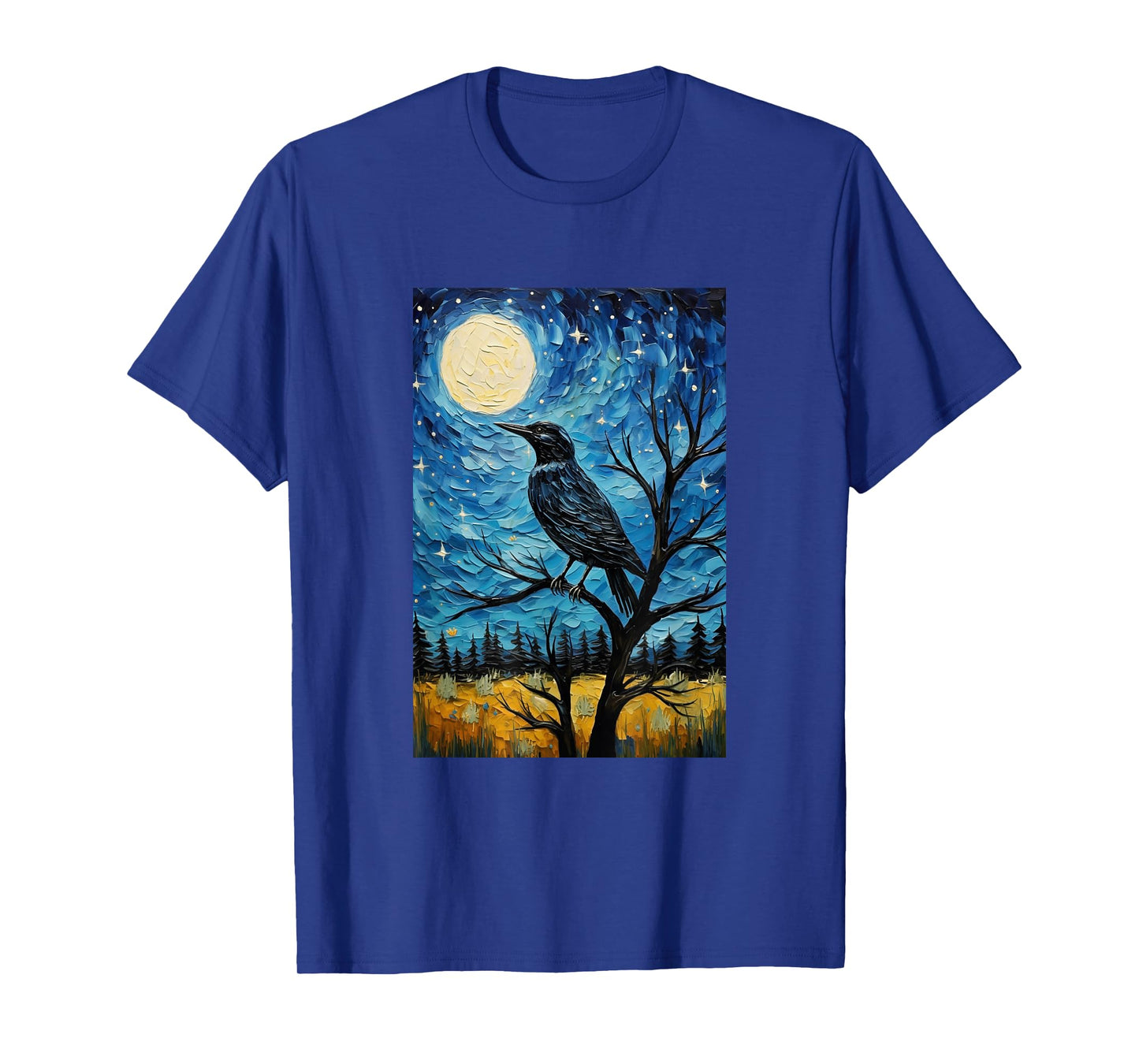 Magpie Crow Raven Bird - Van Gogh Style - Starry Night T-Shirt