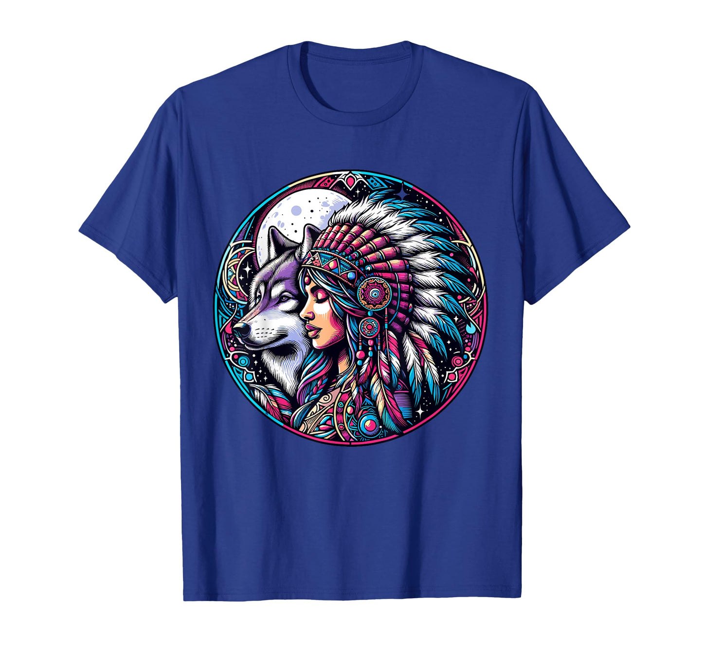 Native American Totem Woman and Wolf T-Shirt