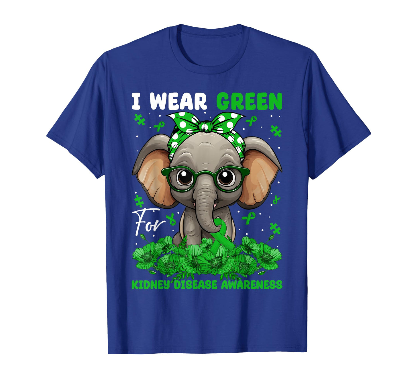 I Wear Green For Kidney Disease Awareness Elephant & Bandana T-Shirt