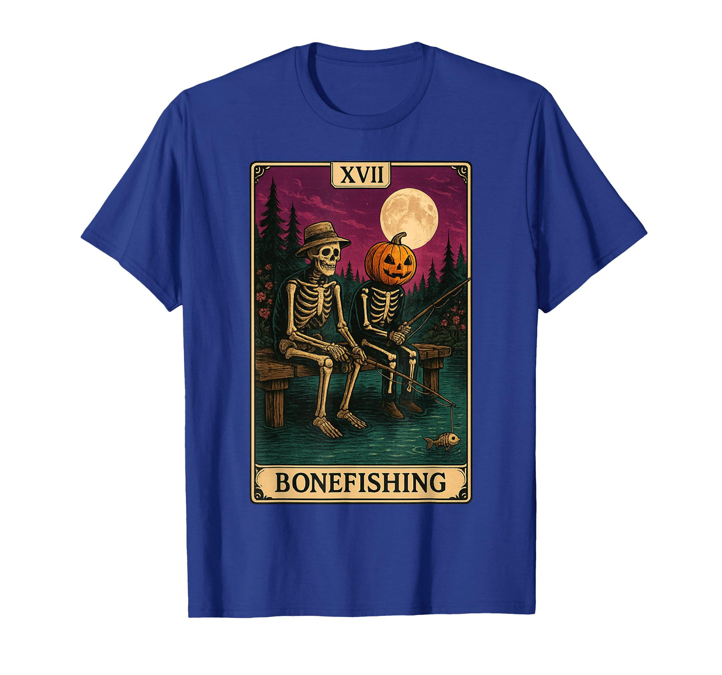 Tarot Card Bonefishing Jack O Lantern Skeleton Fishing T-Shirt