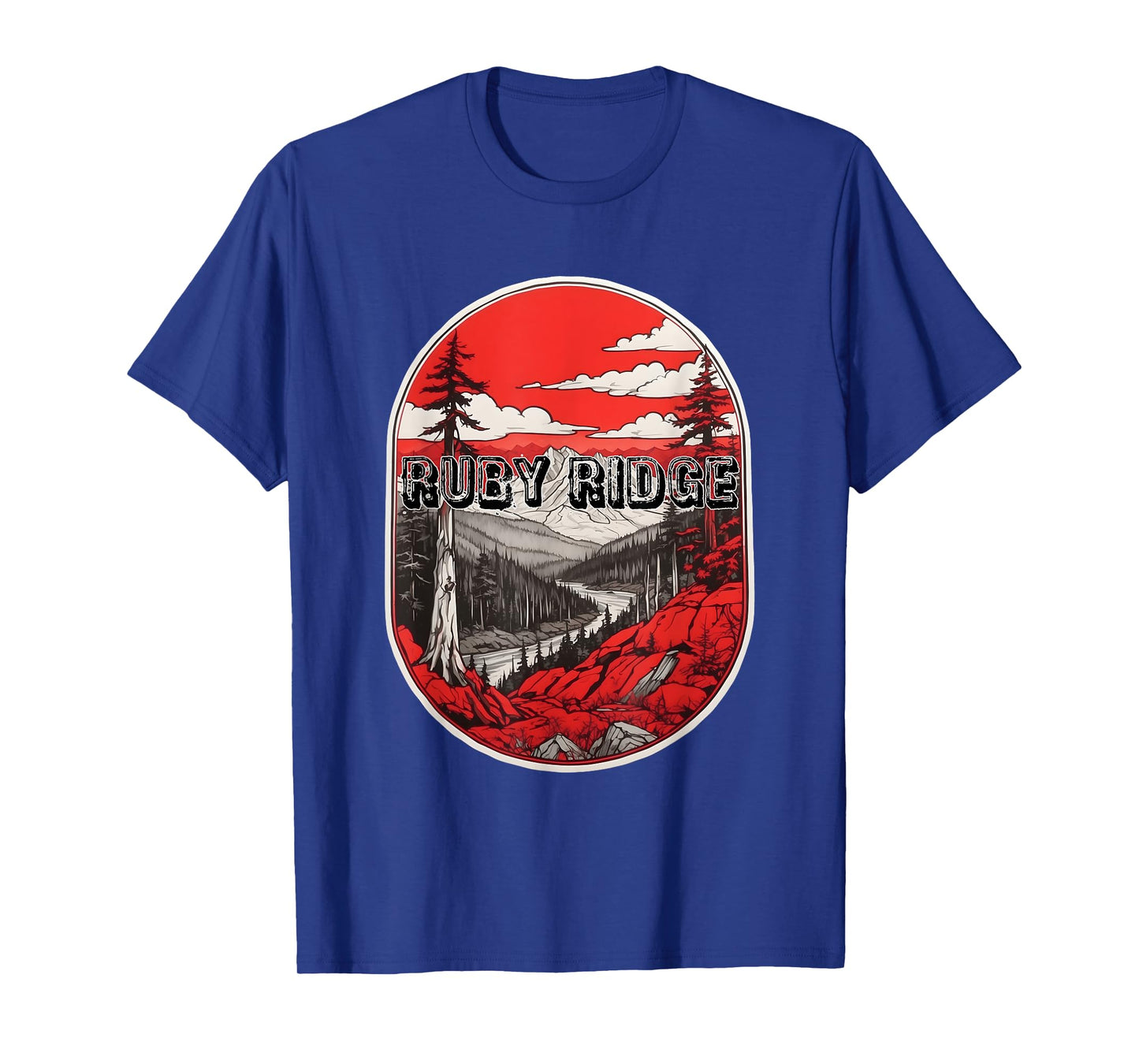 Ruby Ridge Landscape – Bold Black, White & Red Idaho Art T-Shirt