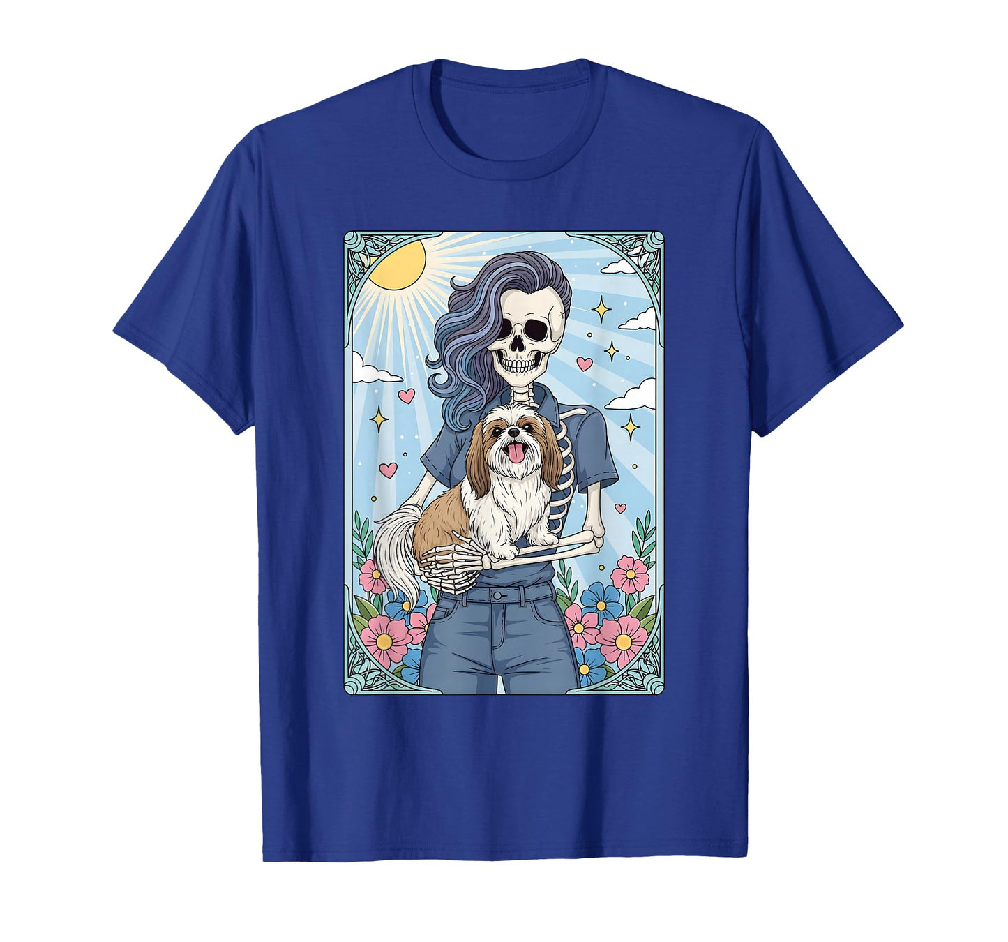 Shih Tzu Dog Tarot Card Halloween Costume Skeleton T-Shirt