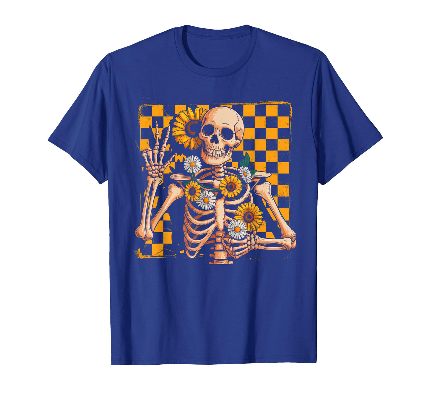 Retro Fall Skeleton Halloween Skeleton Flower Spooky Season T-Shirt