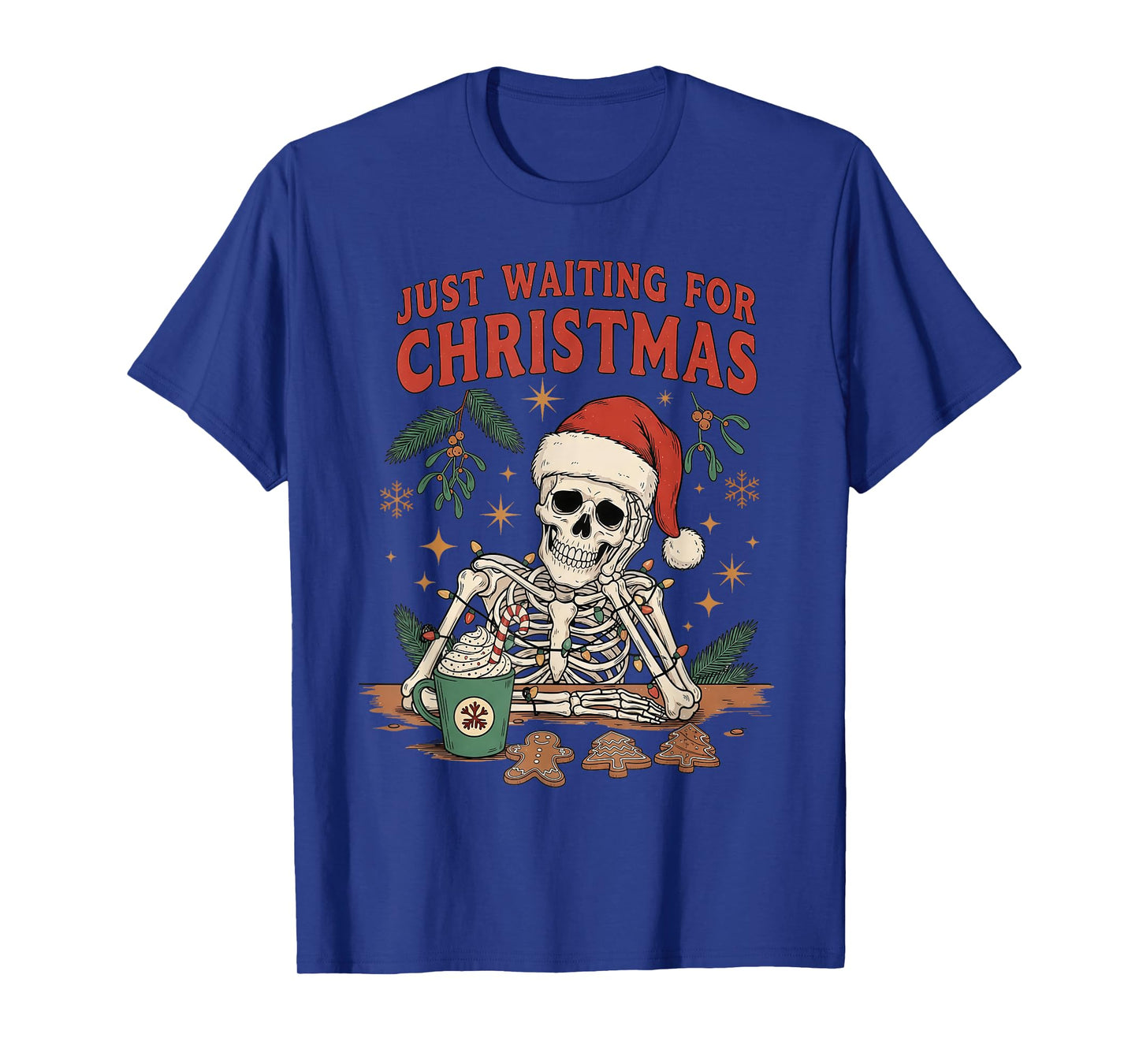 Vintage Xmas Holiday Just Waiting for Christmas Skeleton T-Shirt