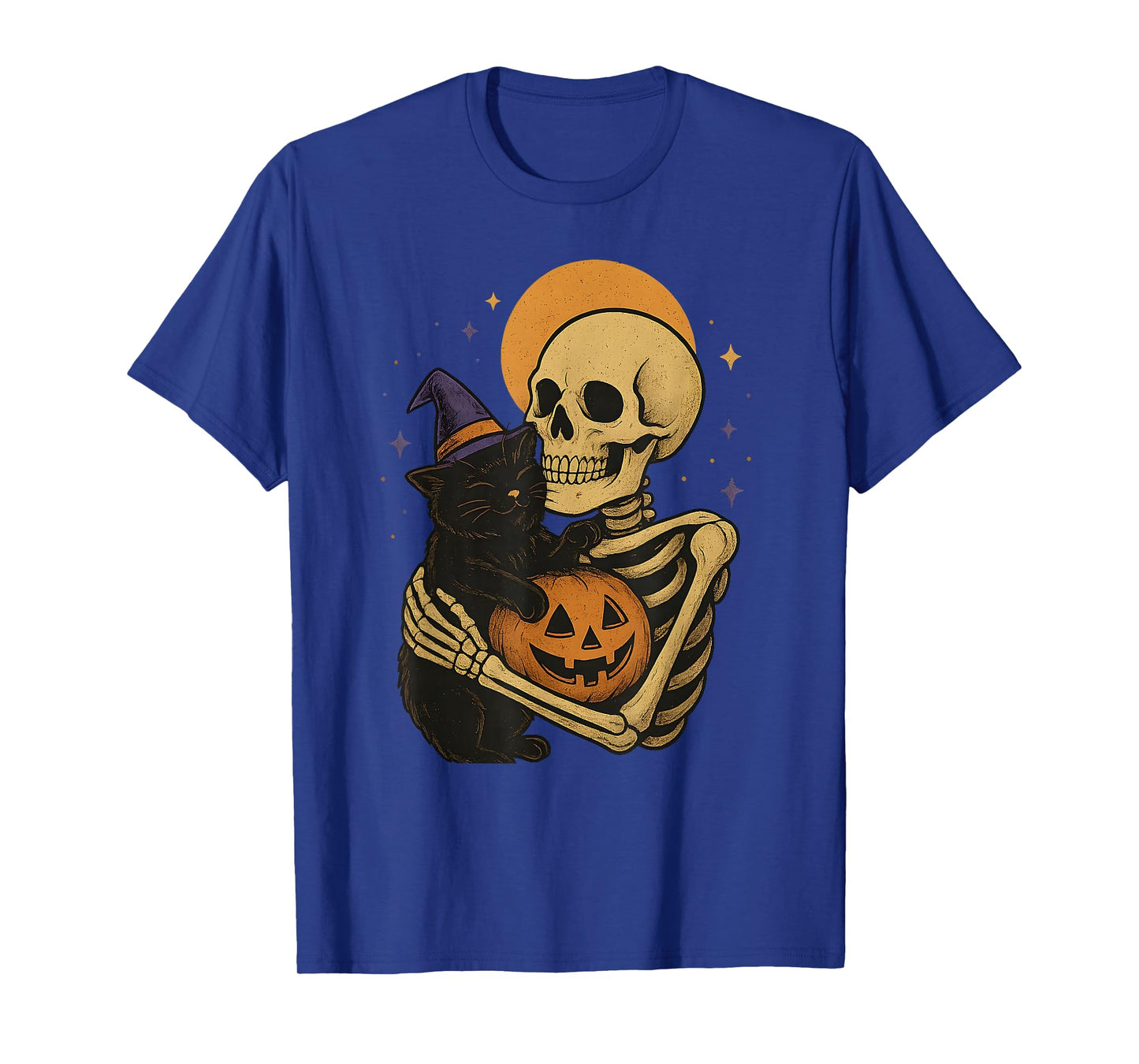Skeleton Hugging Cat Pumpkin Halloween Cat Lover Cat Mom Dad T-Shirt
