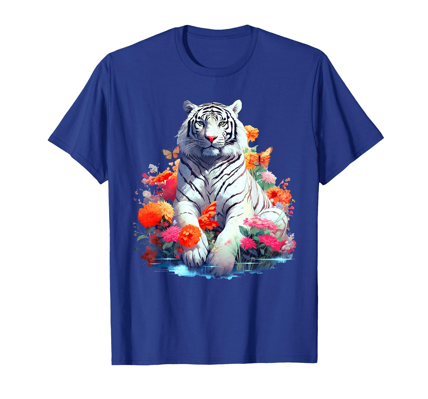 Tiger in White - Flower Art - Animal Art Tiger T-Shirt