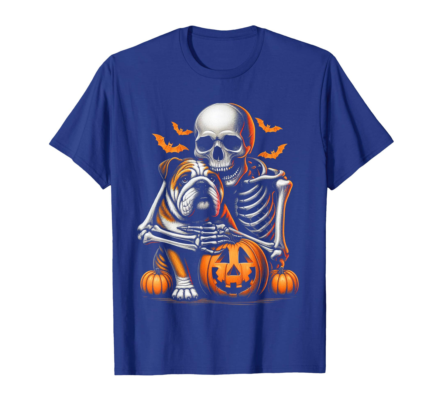 Skeleton Hugging Bulldog Halloween Lover Mom Dad T-Shirt