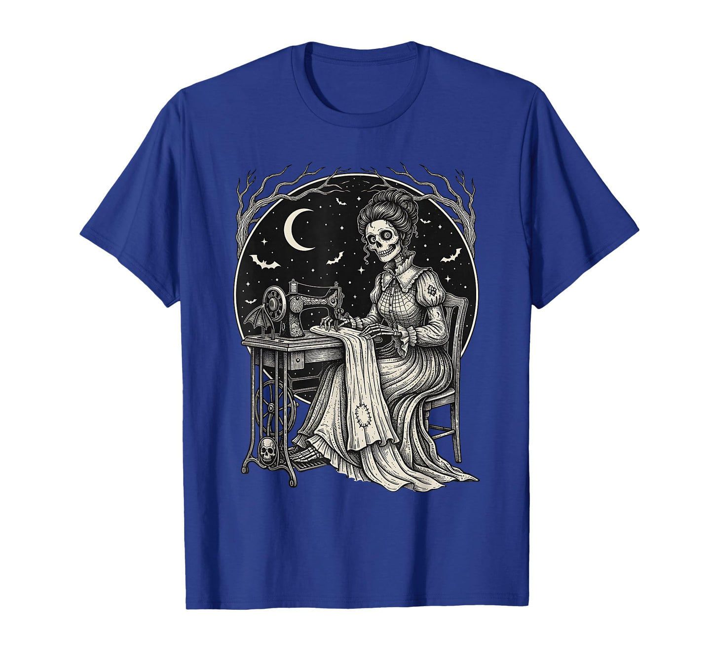 Messy Bun Hair Skeleton Sewer Quilter Halloween Quilting T-Shirt