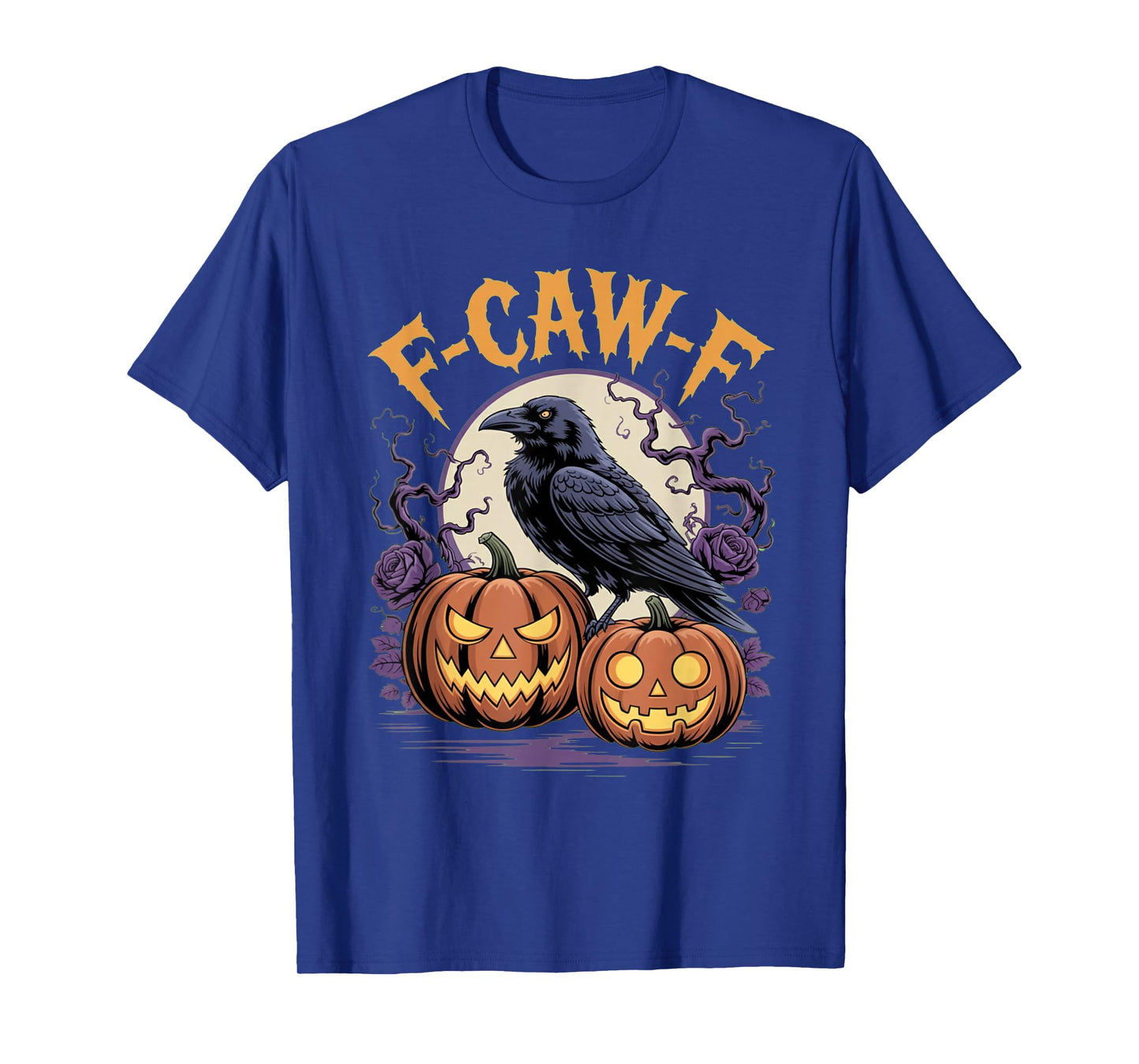 F CAW F Crow Spooky Bird Raven Fall Vibe Scary Pumpkin Night T-Shirt