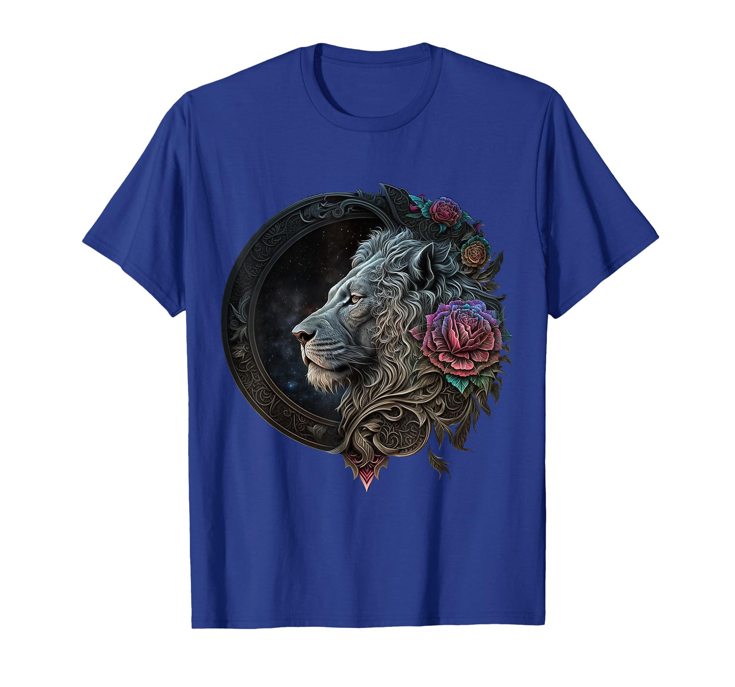 Lion Mandala Flowers Art Space Animal Zoo Lion T-Shirt