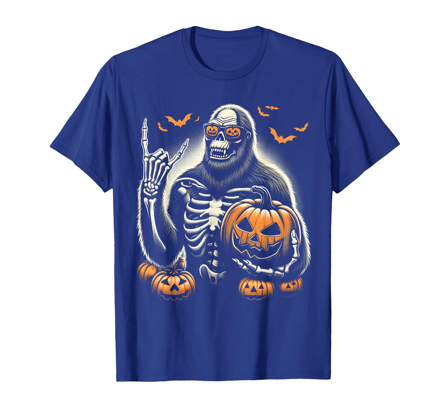 Funny Bigfoot Jack O Lantern Skeleton Halloween Mens Spooky T-Shirt