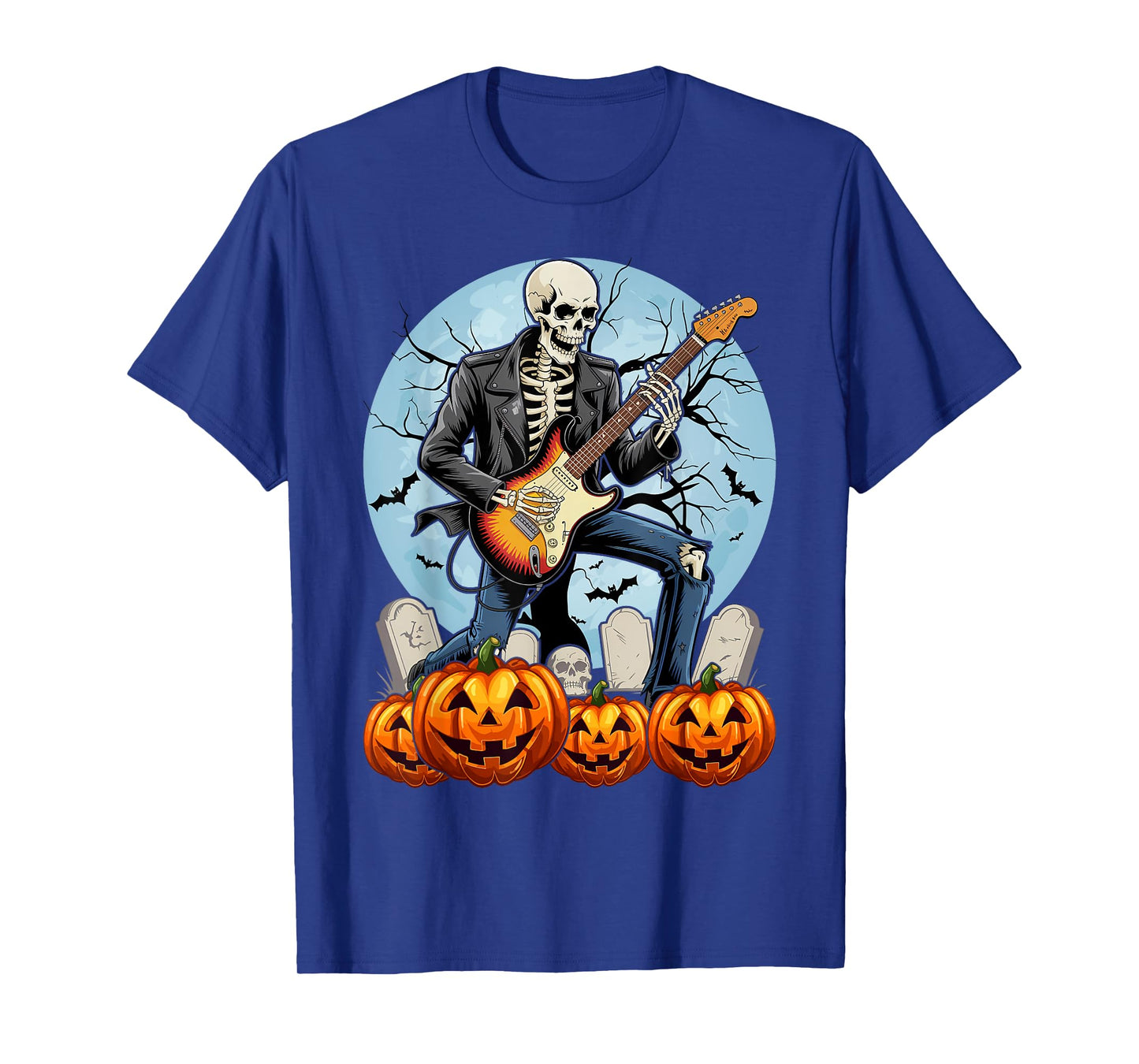 Spooky Skeleton Playing Guitar Halloween Costume Rock On T-Shirt