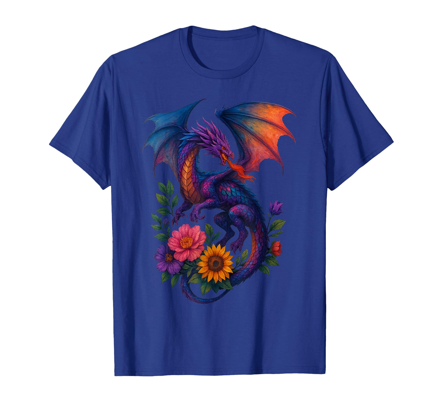 Watercolor Dragon Flowers Beautiful Art Colorful Graphic T-Shirt