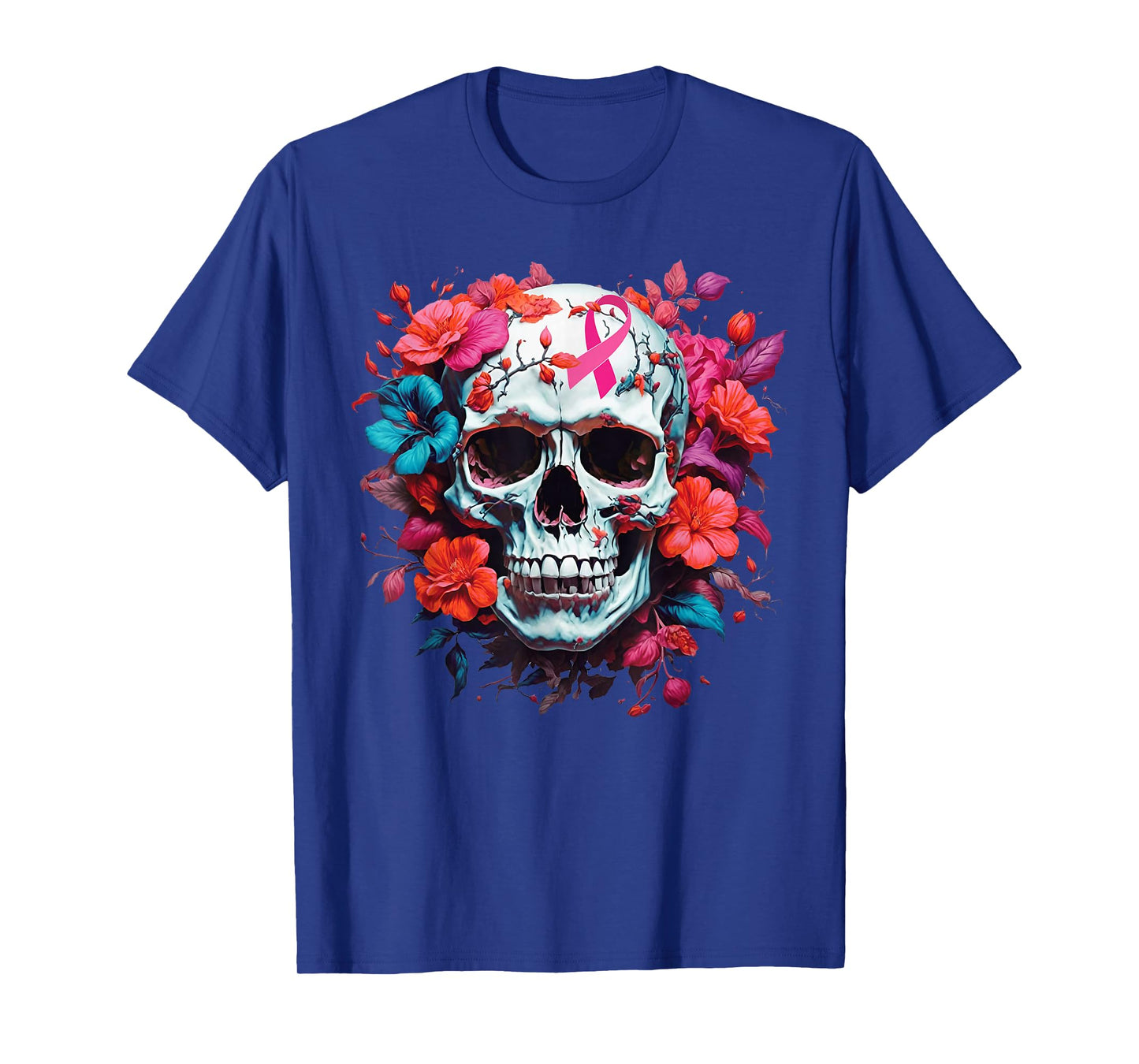 Breast Cancer Skull Shirt For Women Sugar Skull Pink Ribbon T-Shirt