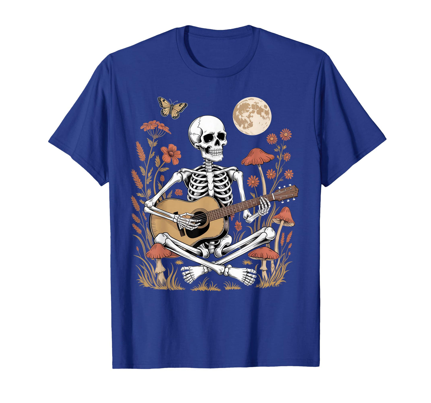 Skeleton Playing Guitar Nature Lovers Halloween Vibes T-Shirt