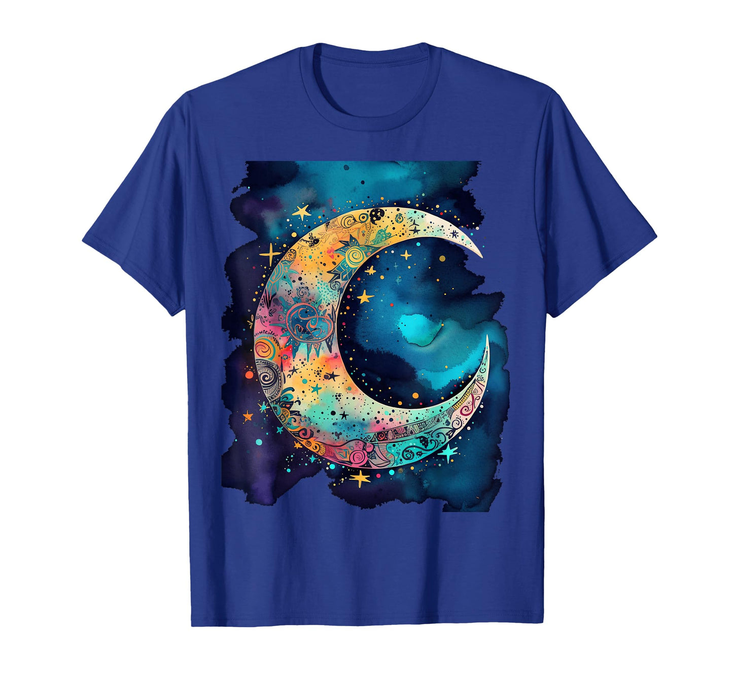 Crescent Moon with Stars abstract Bohemian Style Women Girls T-Shirt