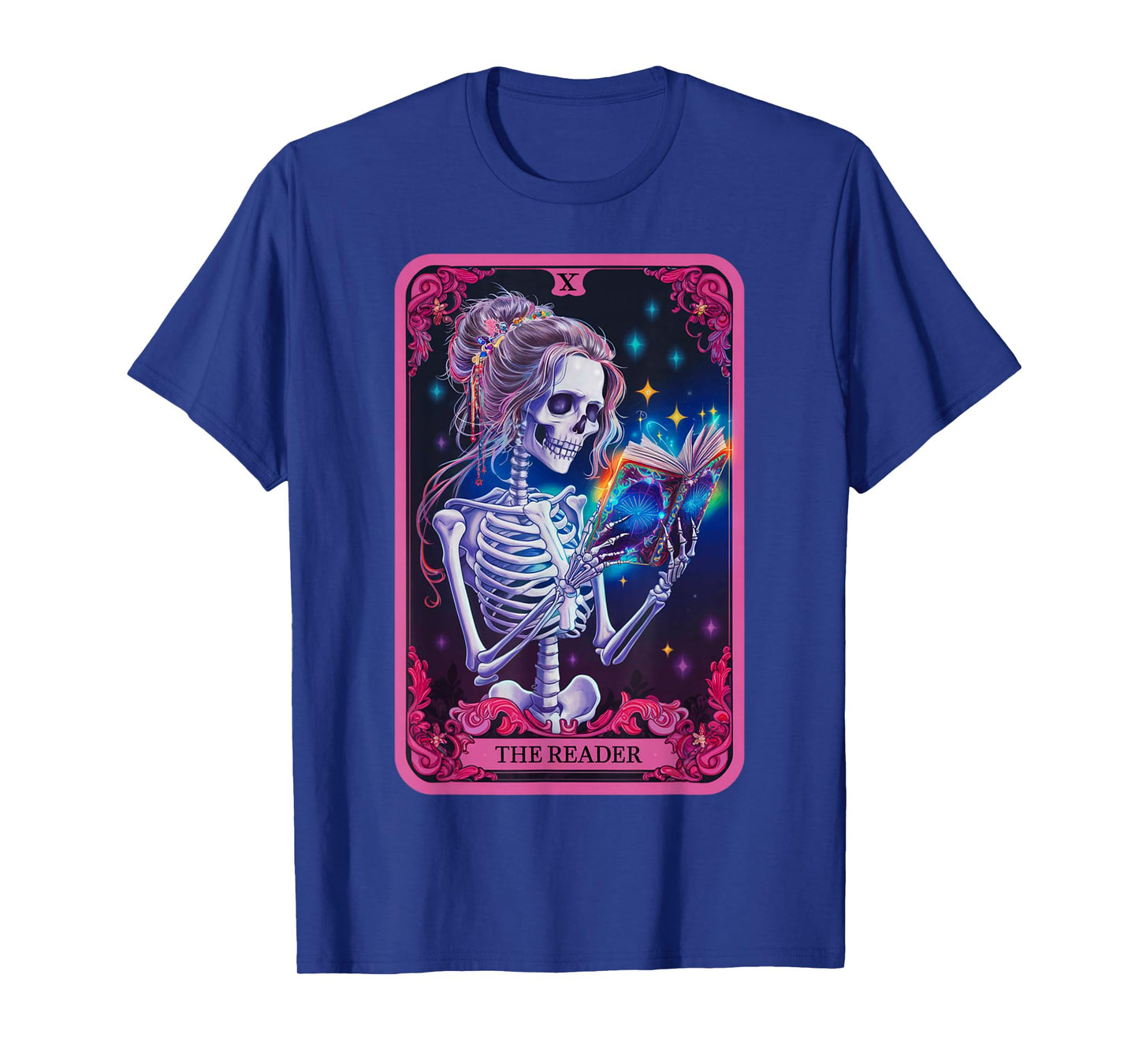The Reader Tarot Card Skeleton Bookworm Halloween Women's T-Shirt
