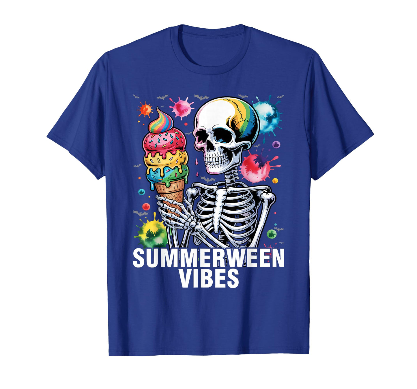 Summerween Vibes Skeleton Ice Cream Summer Vacation Funny T-Shirt