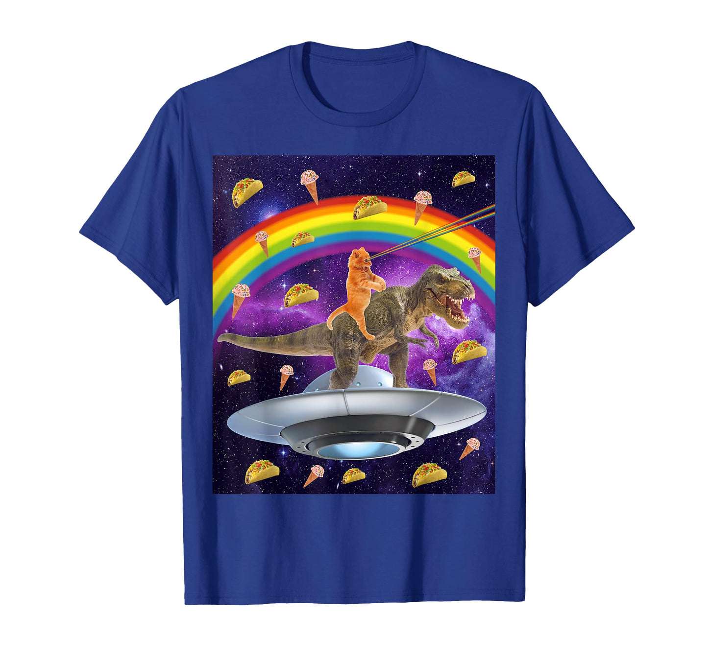 Taco Kitty Rainbow Laser Eye T-Rex Riding Space Cat Shirt T-Shirt for Men Women Girls Kids
