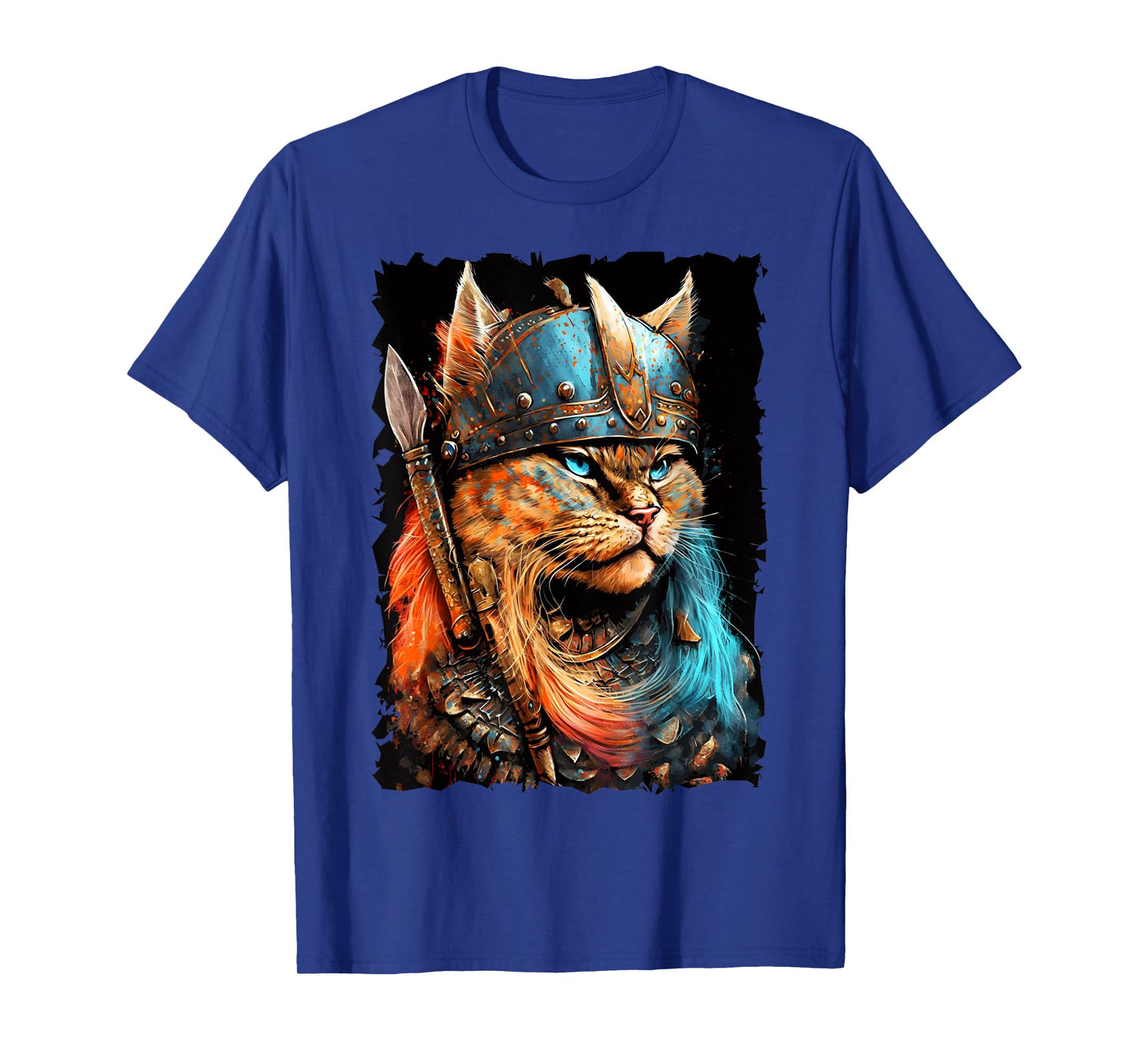 Cat Viking Wearing Uniform Painting Portrait Cat Viking Men Women Girls Kids T-Shirt