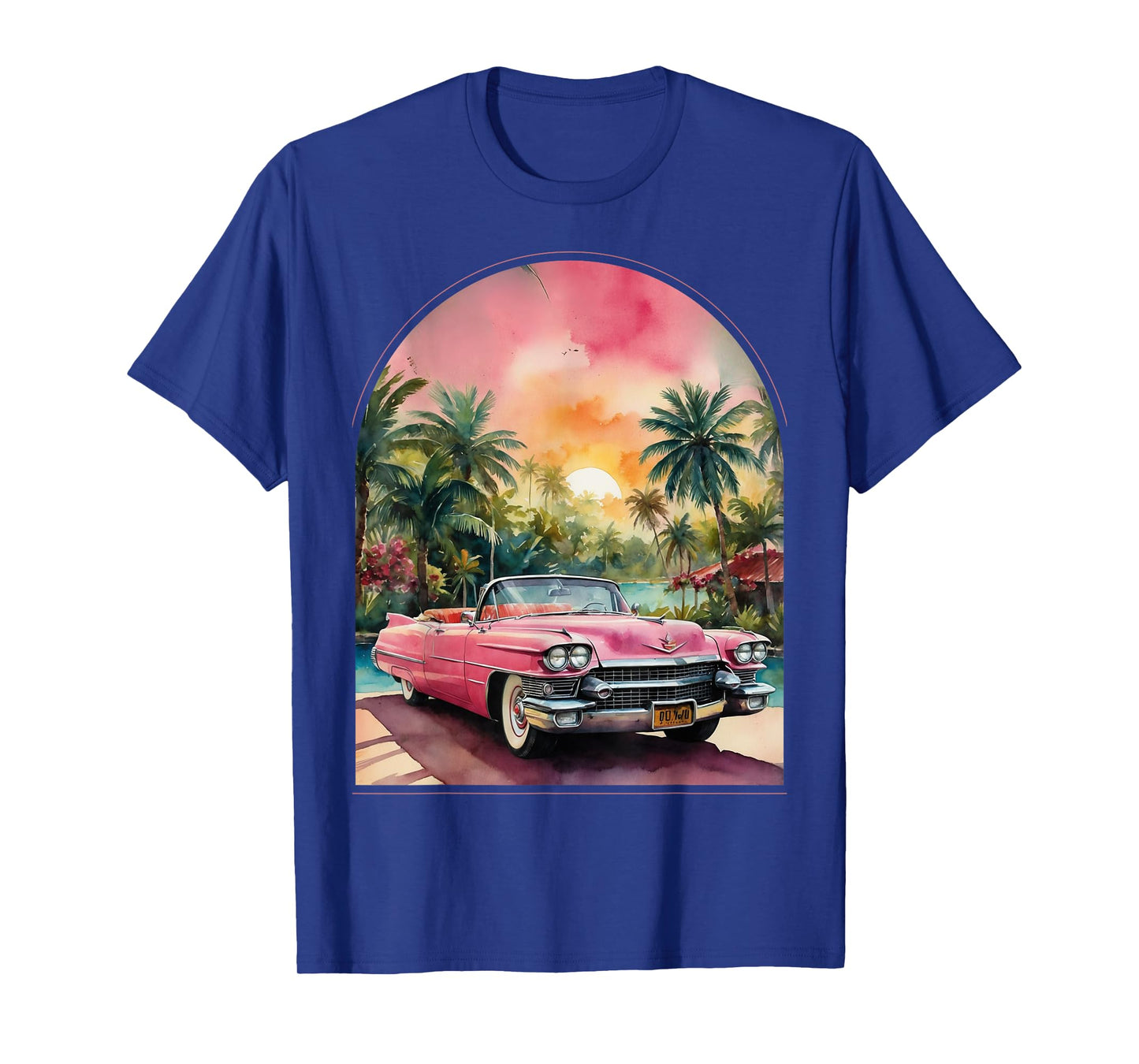 Old School Cadillac Pink | Watercolor | Palm Trees | Exotic T-Shirt