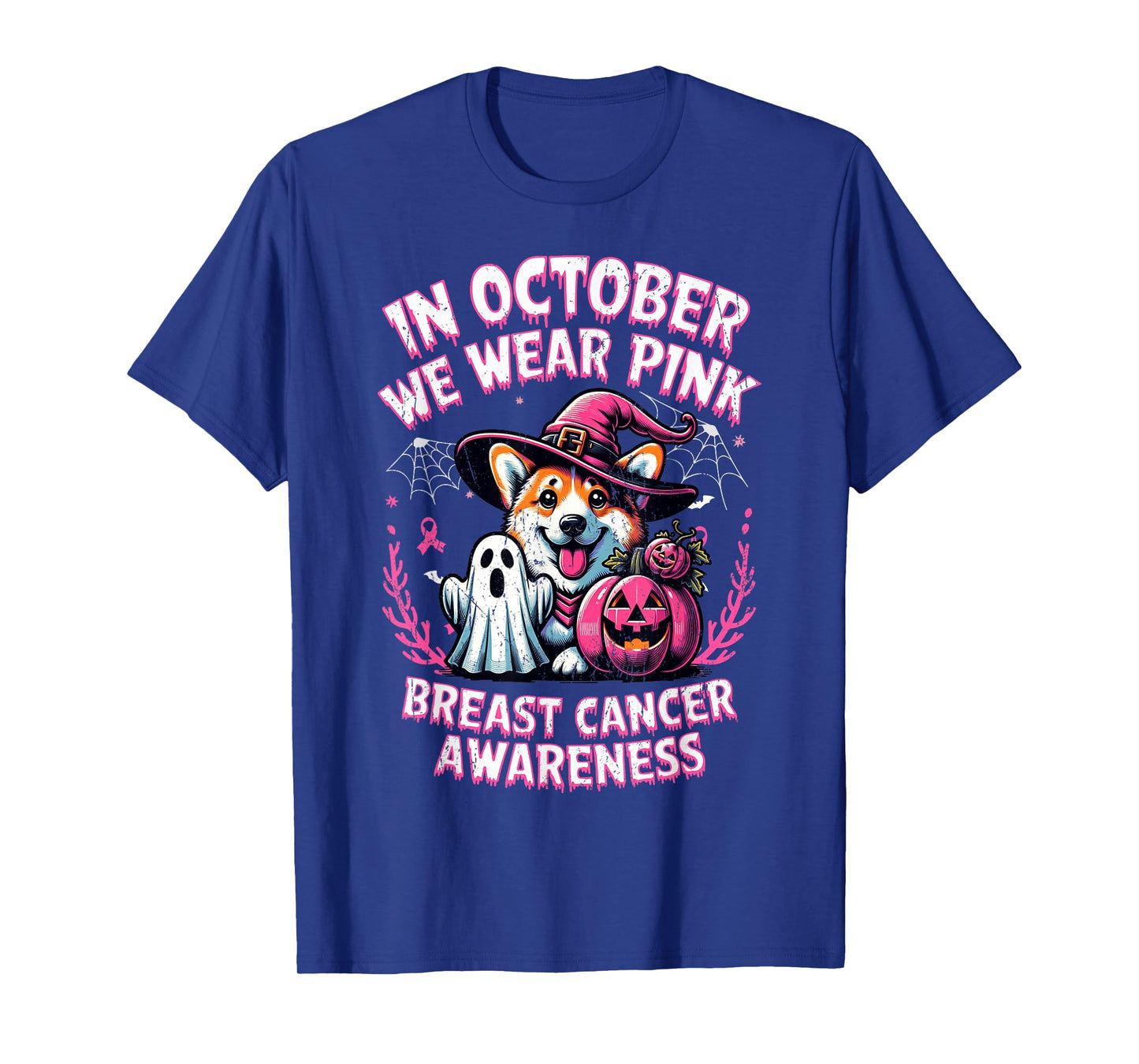 In October We Wear Pink Ghost Corgi Dog Breast Cancer T-Shirt