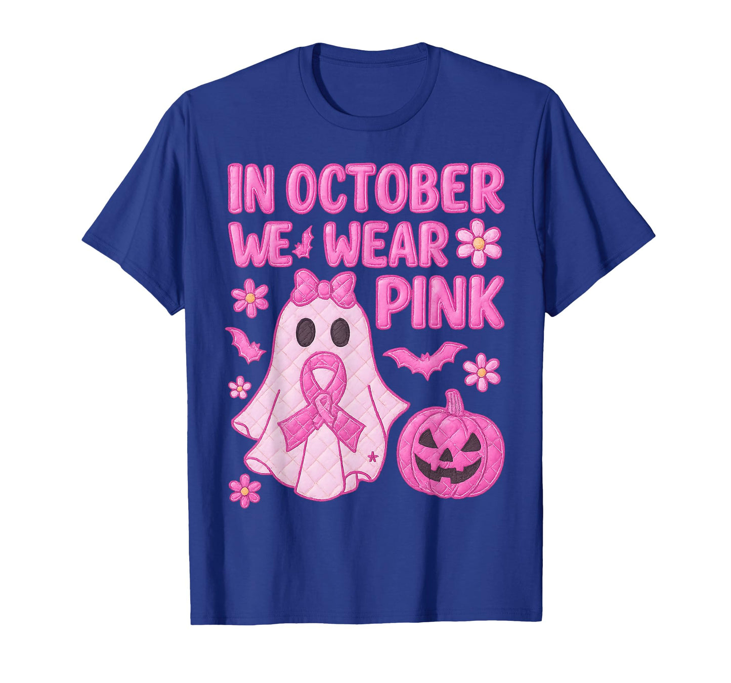 in October We Wear Pink Breast Ghost Halloween Coquette T-Shirt