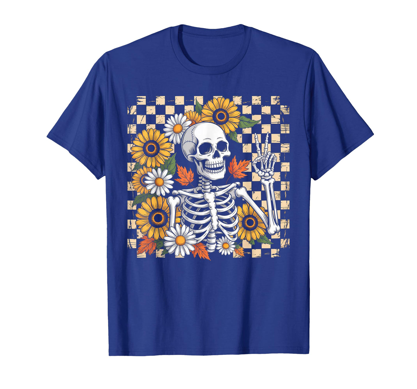 Retro Fall Skeleton Halloween Skeleton Flower Spooky Season T-Shirt