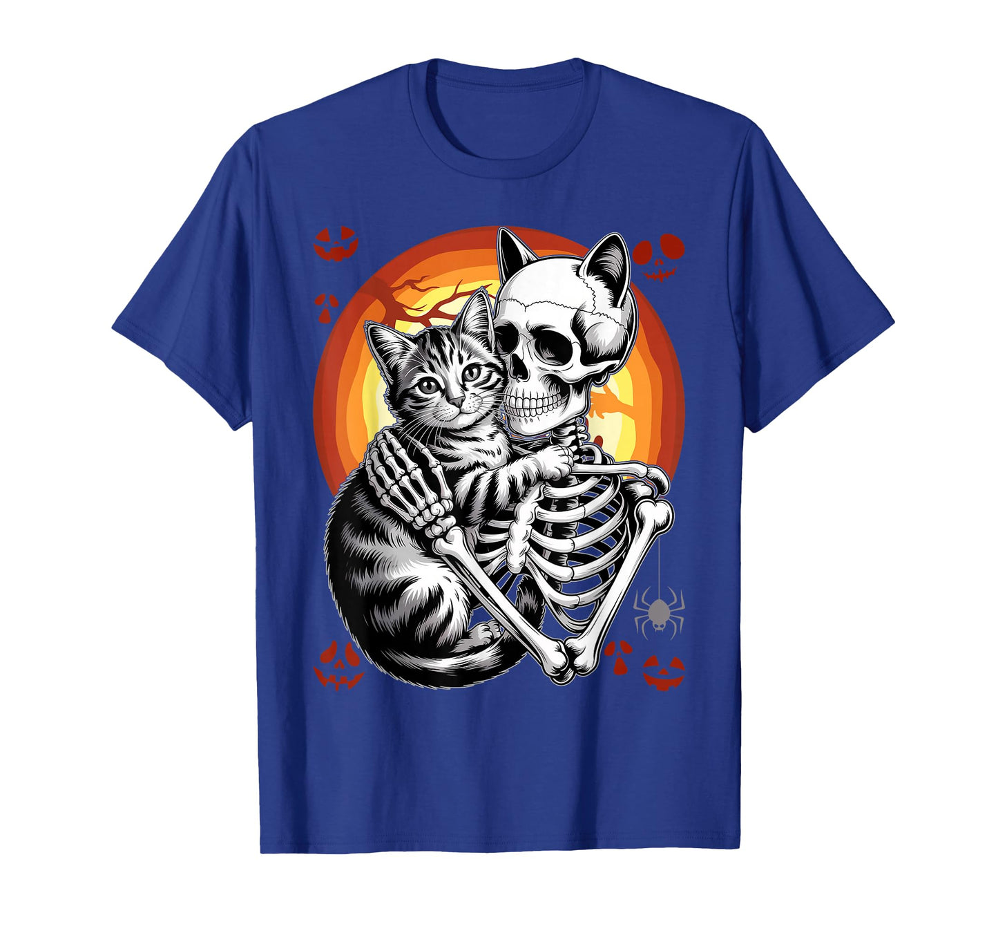 Skeleton Hugging Cat Lover Halloween Funny Apparel T-Shirt